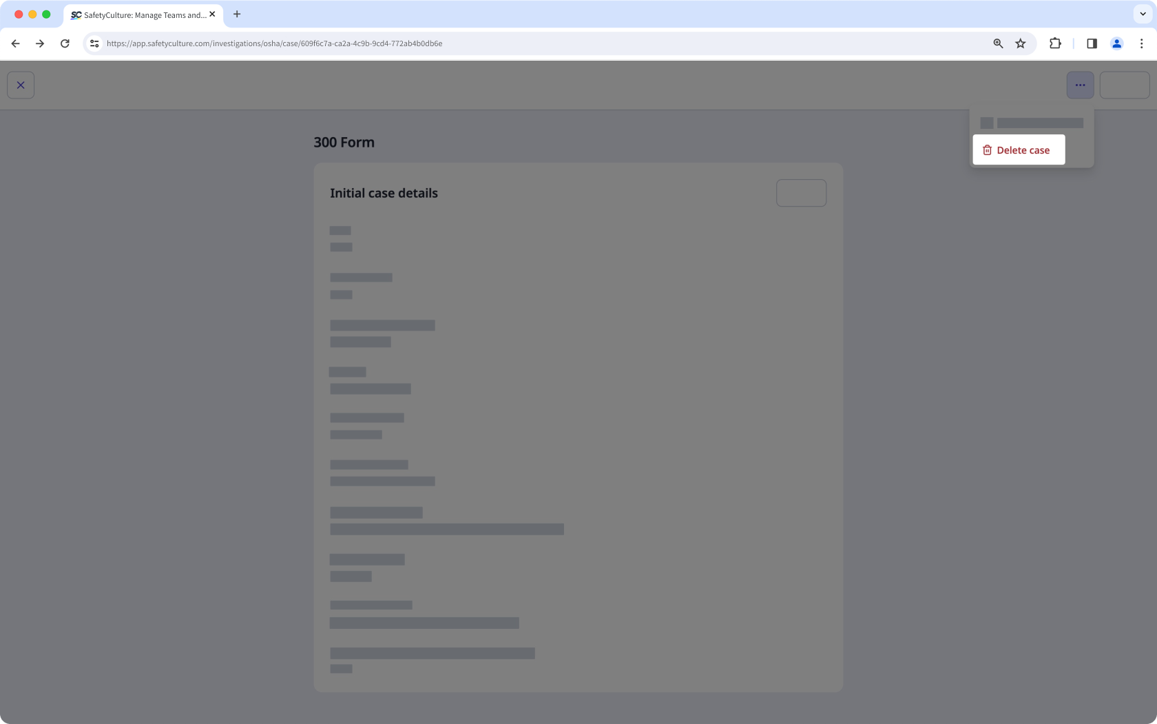 Elimine un caso para los informes de la OSHA desde la aplicación web.