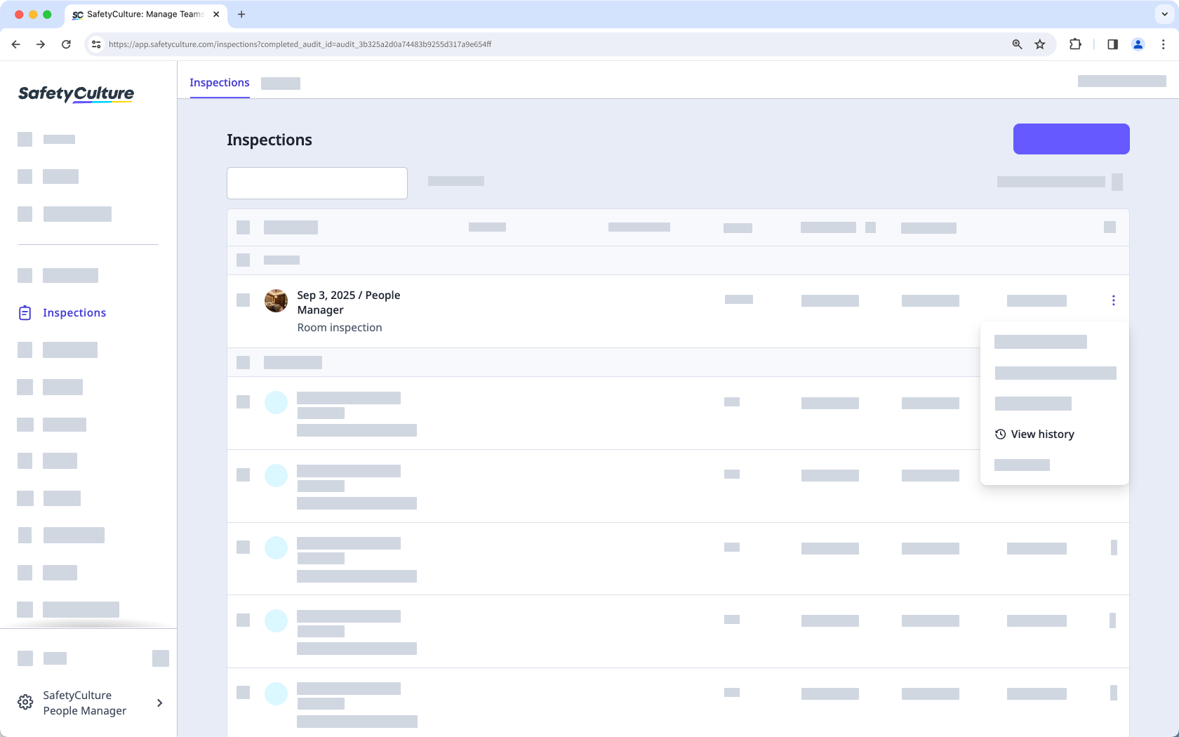 Ver el historial de inspección a través de la aplicación web.