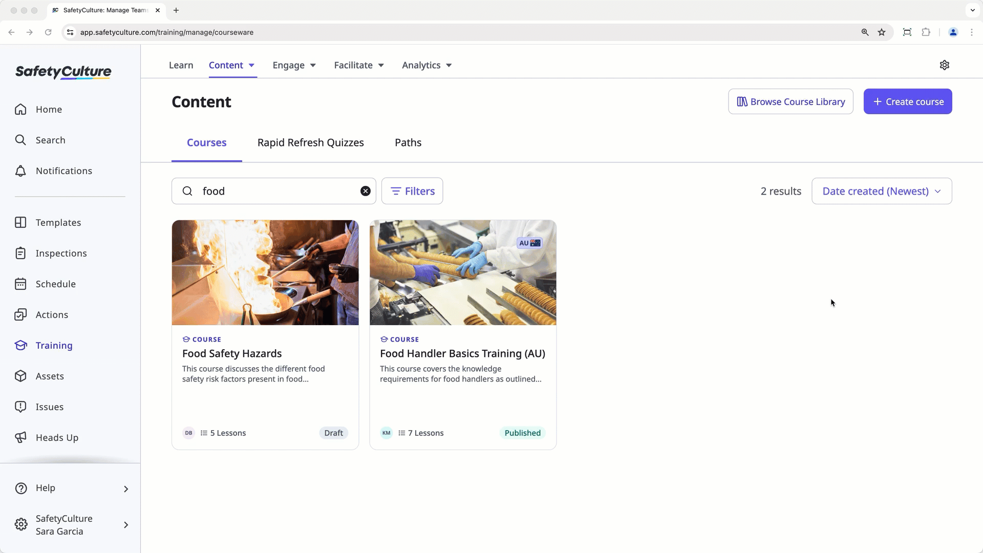 View Training feature app settings via the web app.