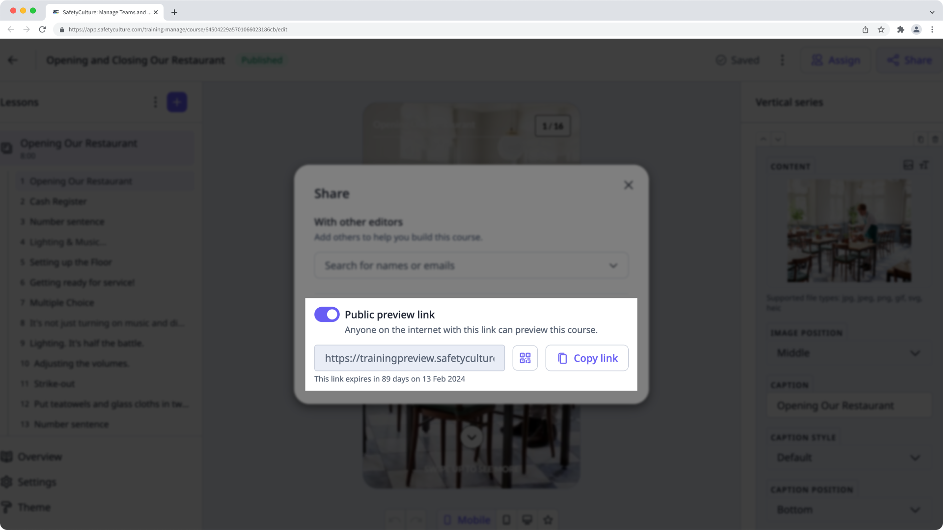Compartir un curso para previsualizarlo a través de la aplicación web.