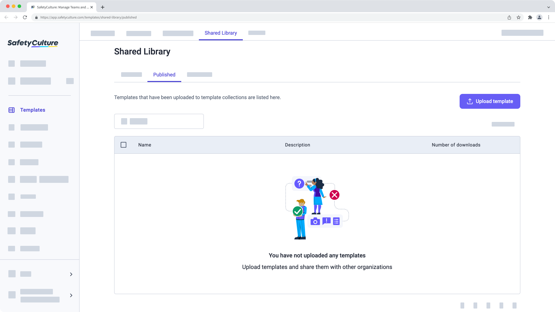 Subir una plantilla a la Biblioteca compartida de su organización a través de la aplicación web.