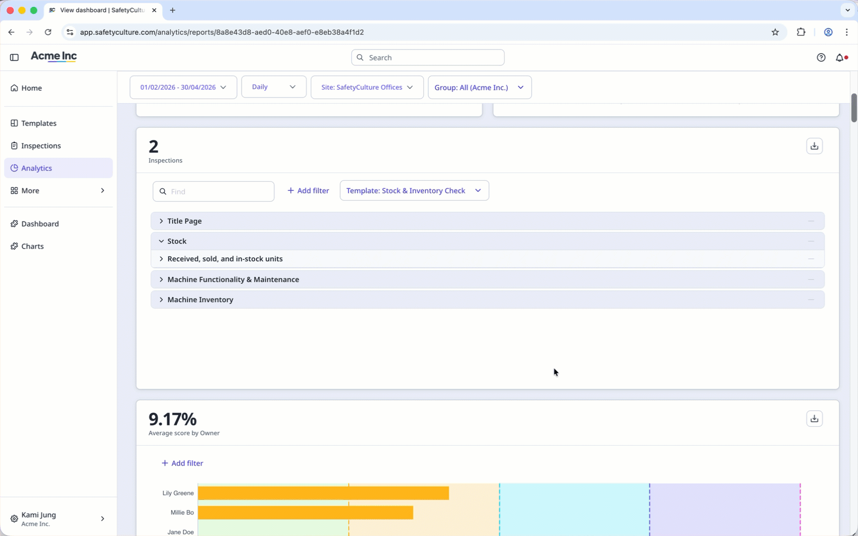 Expand rows in the Responses table to display specific questions and responses in inspections.