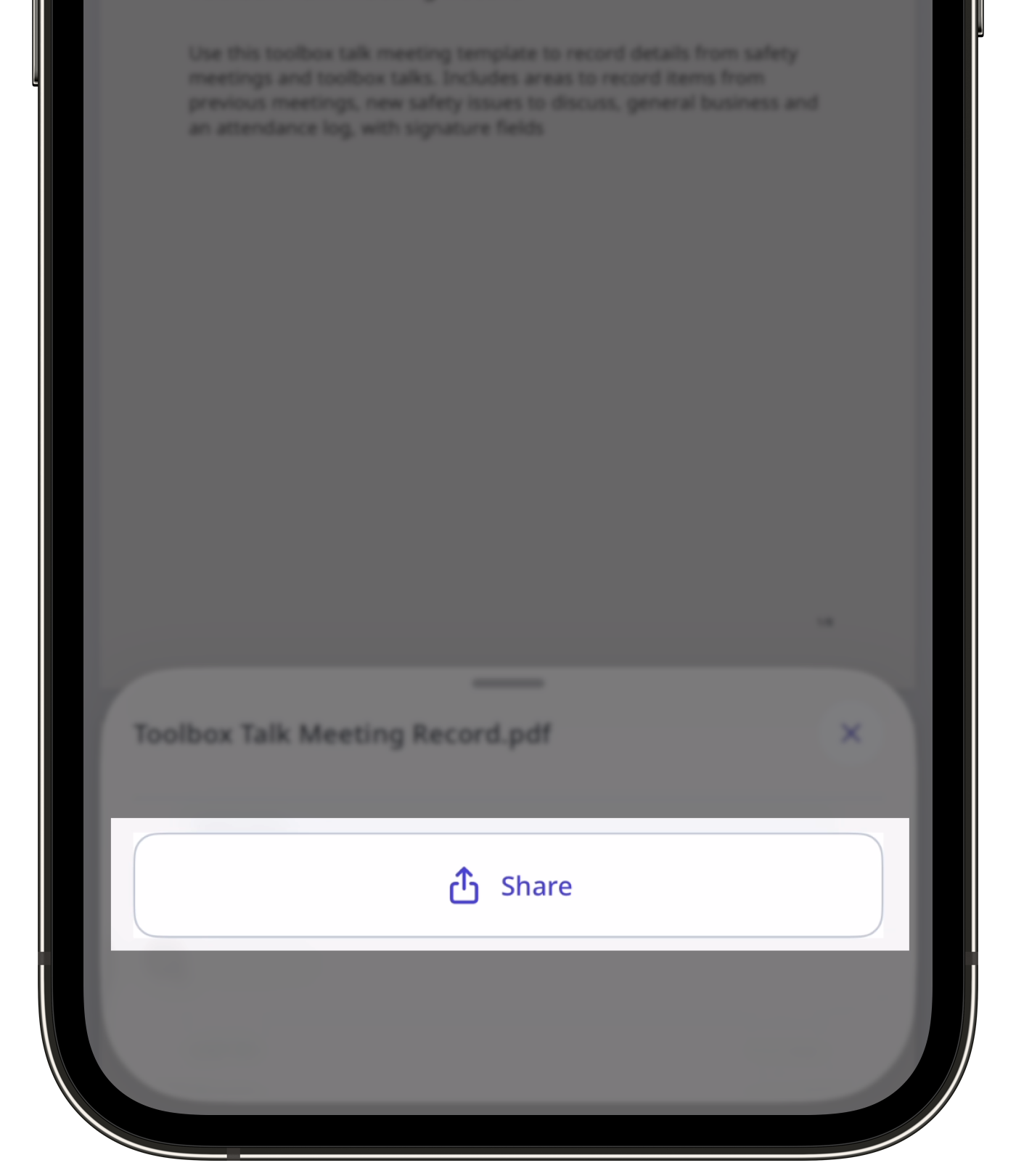 The pop-up menu for a file in a Heads Up showing the option to share the file.