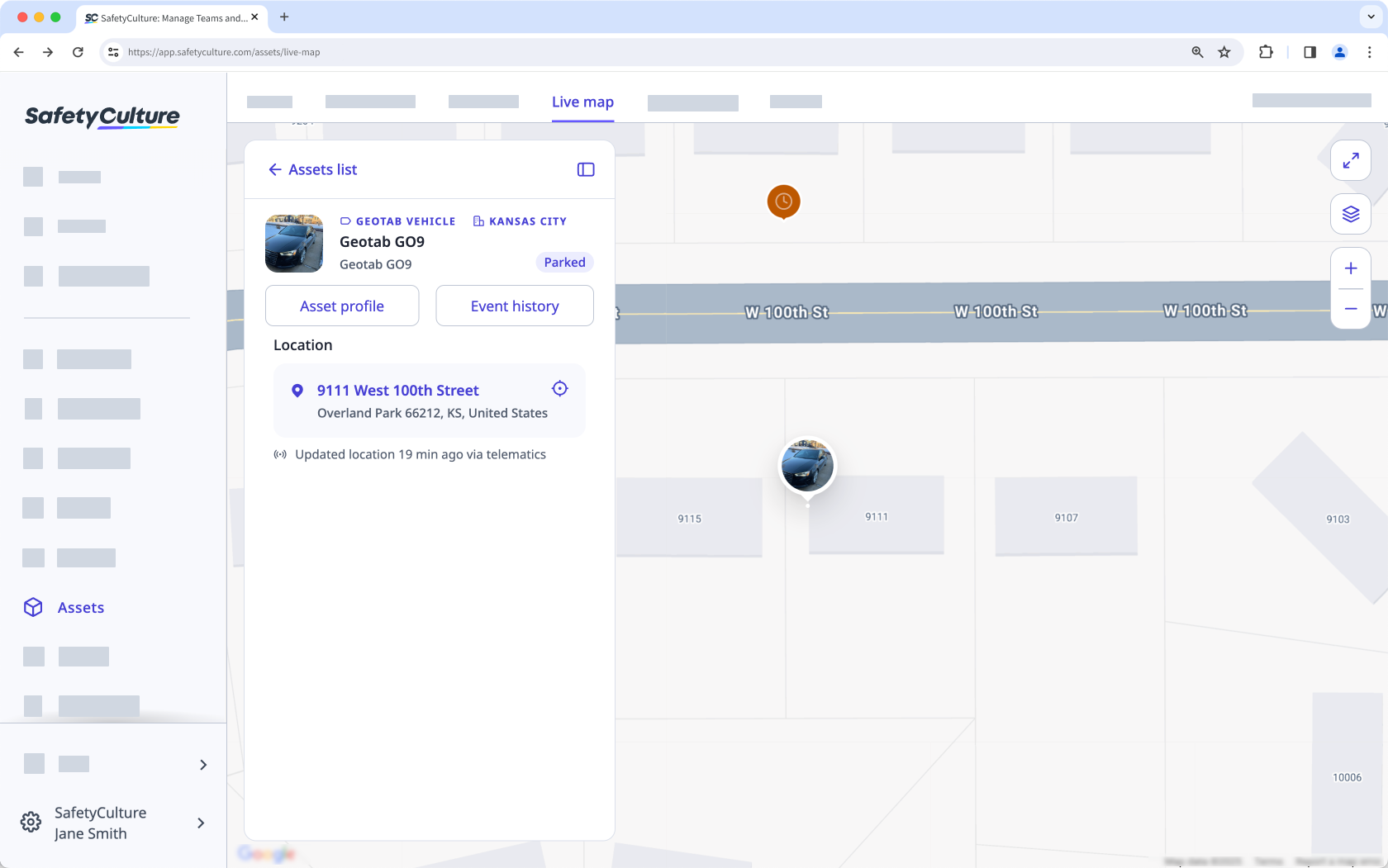View an asset on the map via the web app.