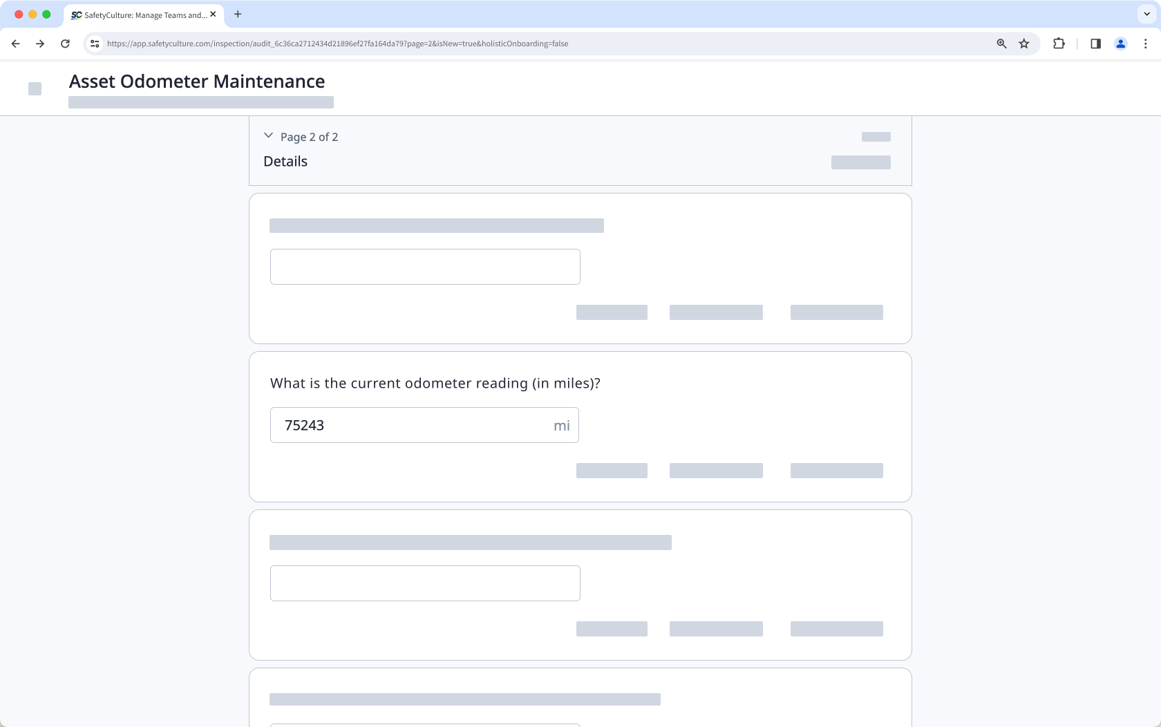Pregunta con respuesta numérica en una inspección a través de la aplicación web.