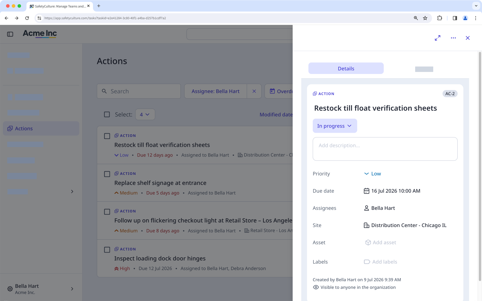 Affichez les détails d'une action attribuée sur l'application Web.