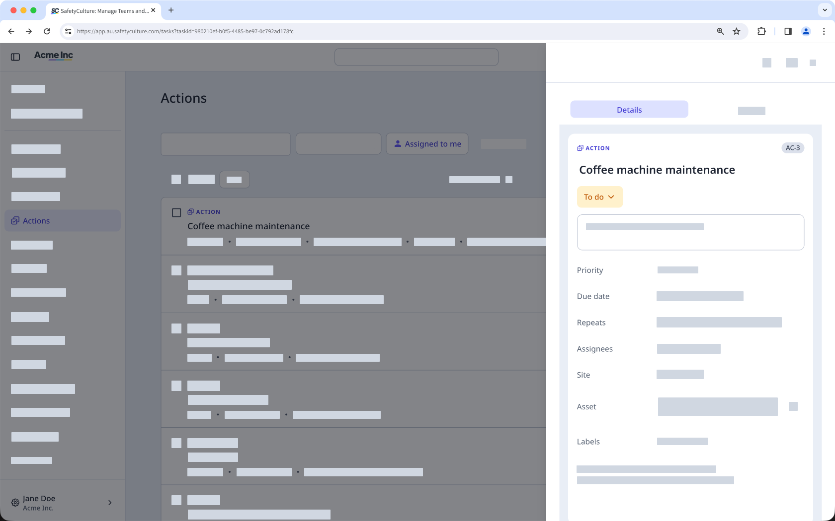 View an assigned action's details page on the web app.