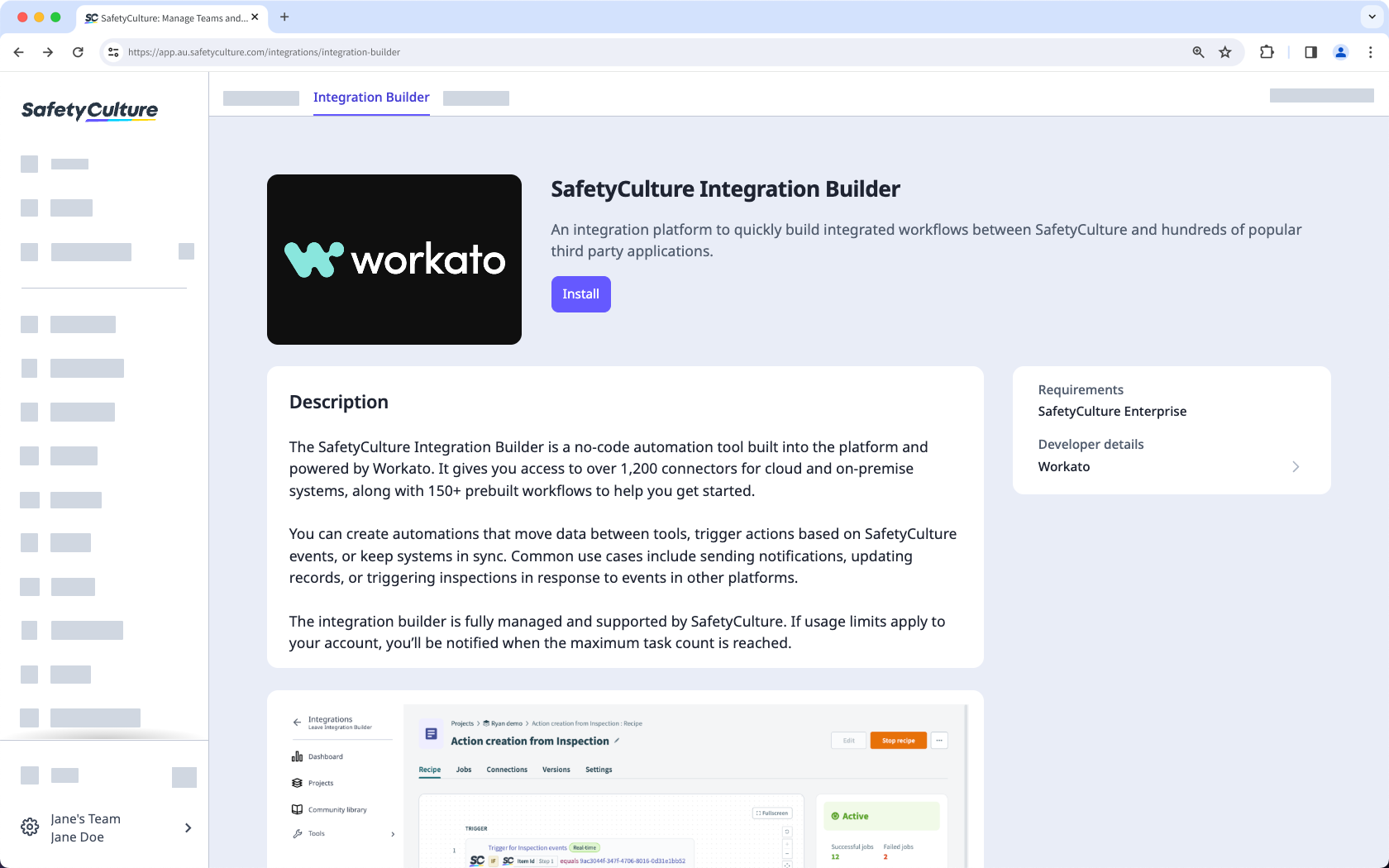 Installer SafetyCulture Integration Builder via l'application Web.