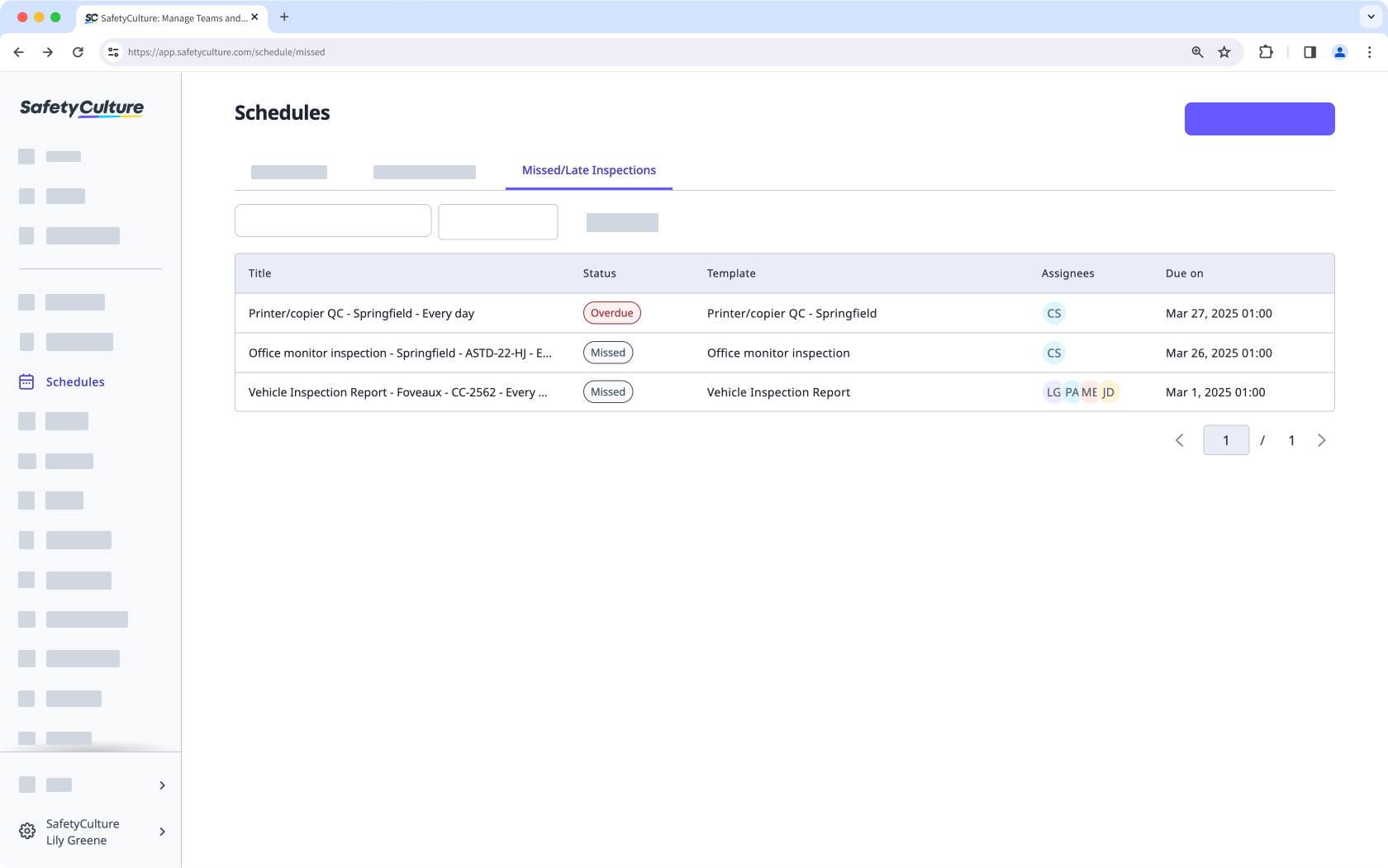 Afficher les inspections manquées et en retard à partir de l'application Web.