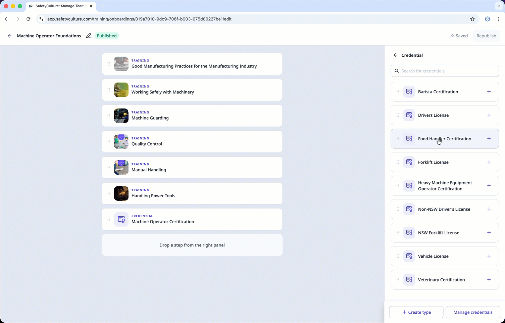 Add credential steps to an onboarding workflow via the web app.