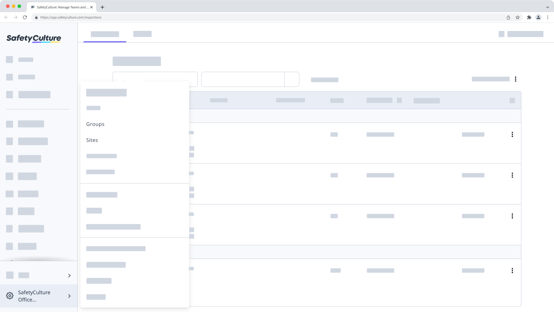 Ort von Gruppen und Standorten in der Web-App.