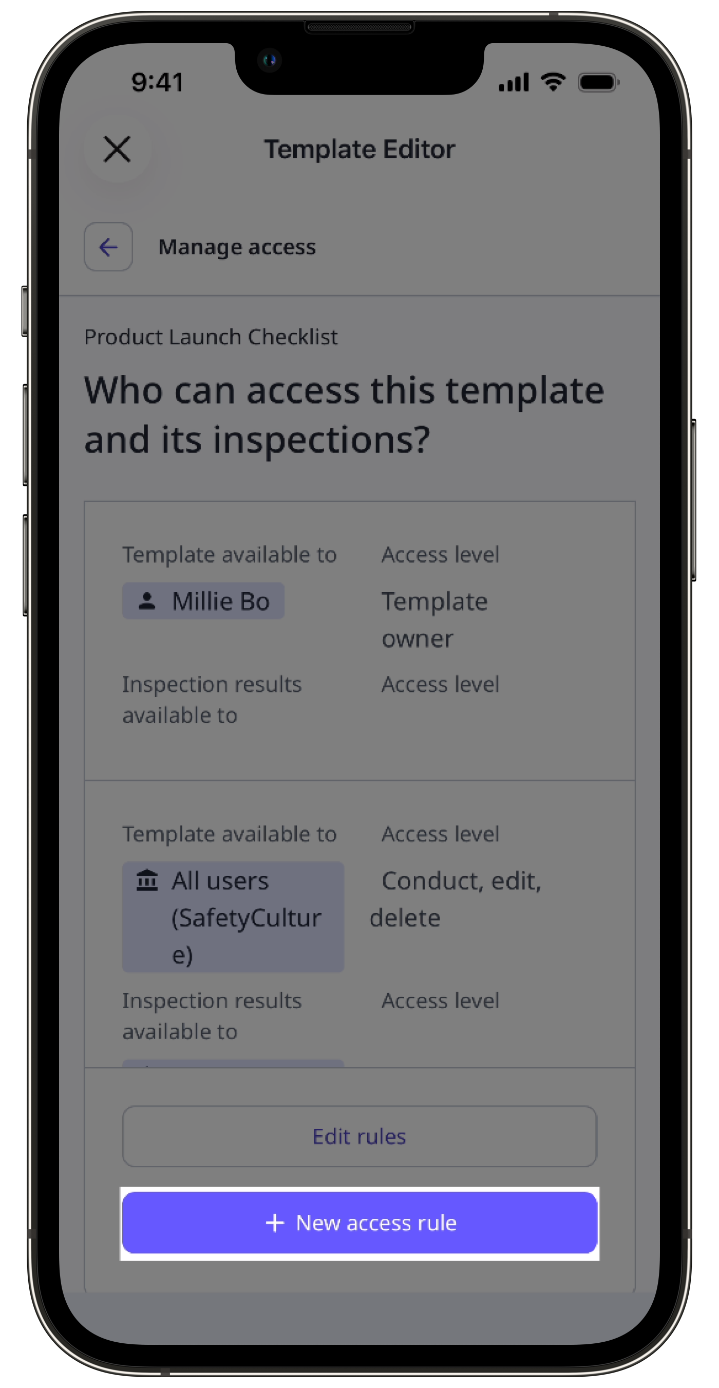 Create an access rule via the mobile app.