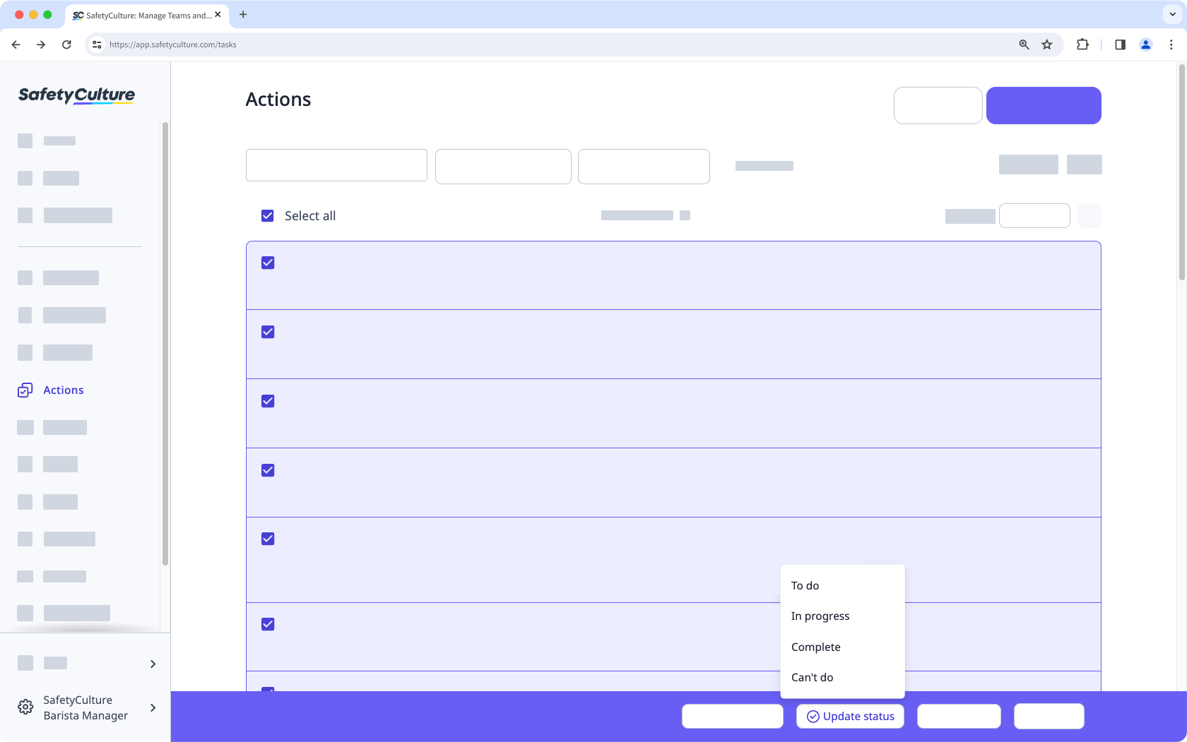 Mithilfe der Web-App Status von Aktionen in großen Mengen verschieben.
