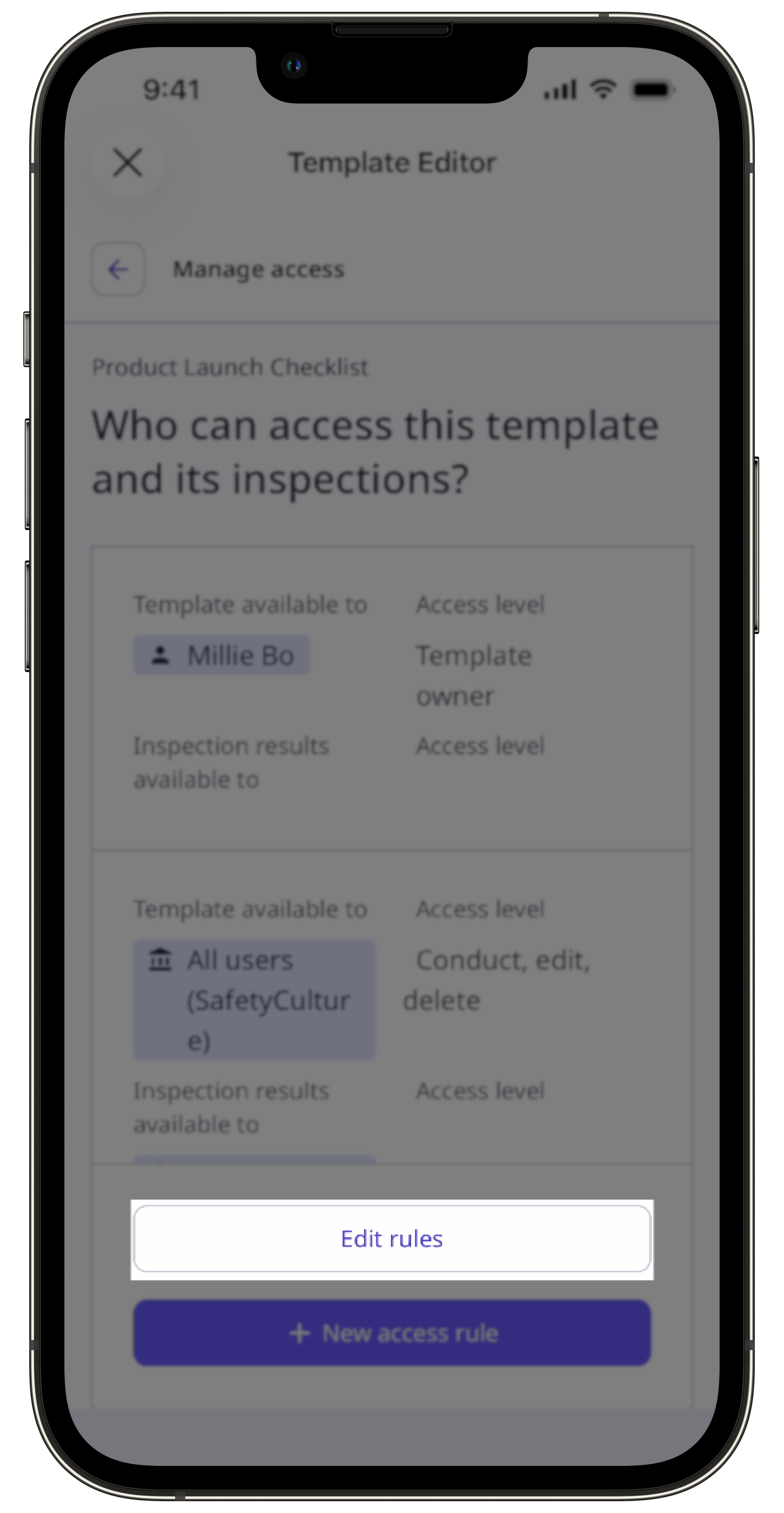 Edit an access rule via the mobile app.