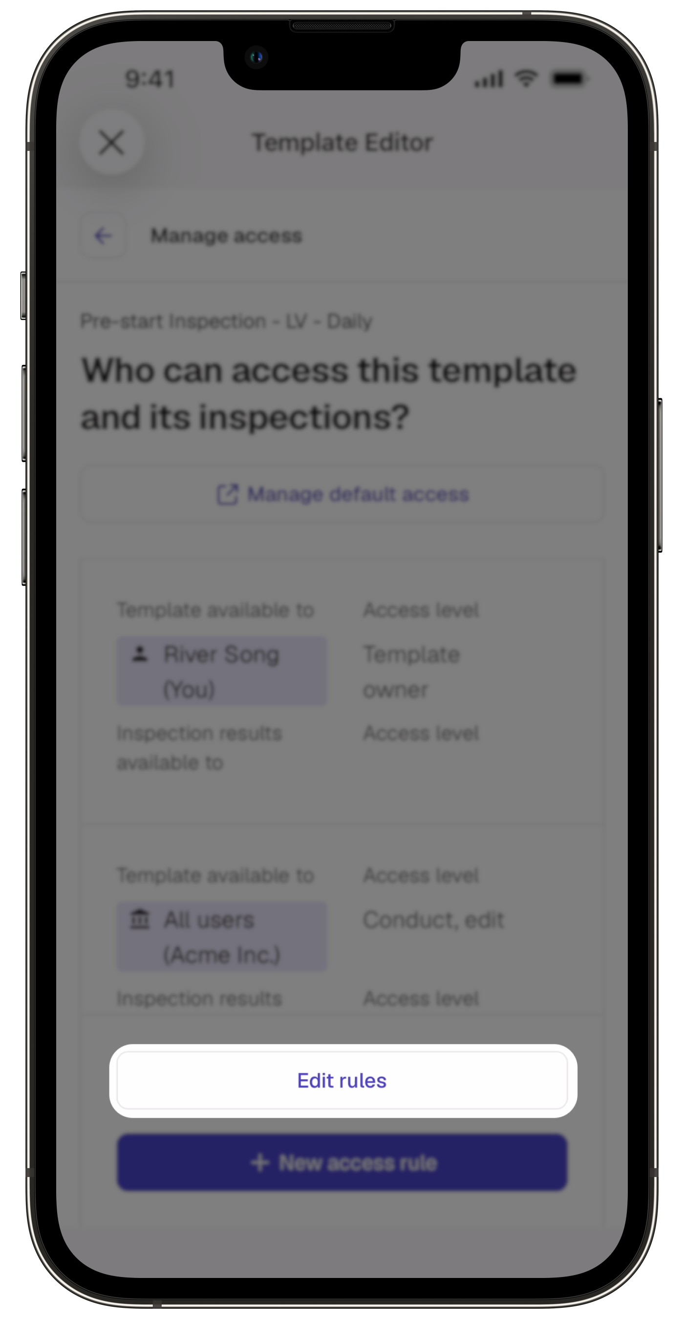 Edit an access rule via the mobile app.