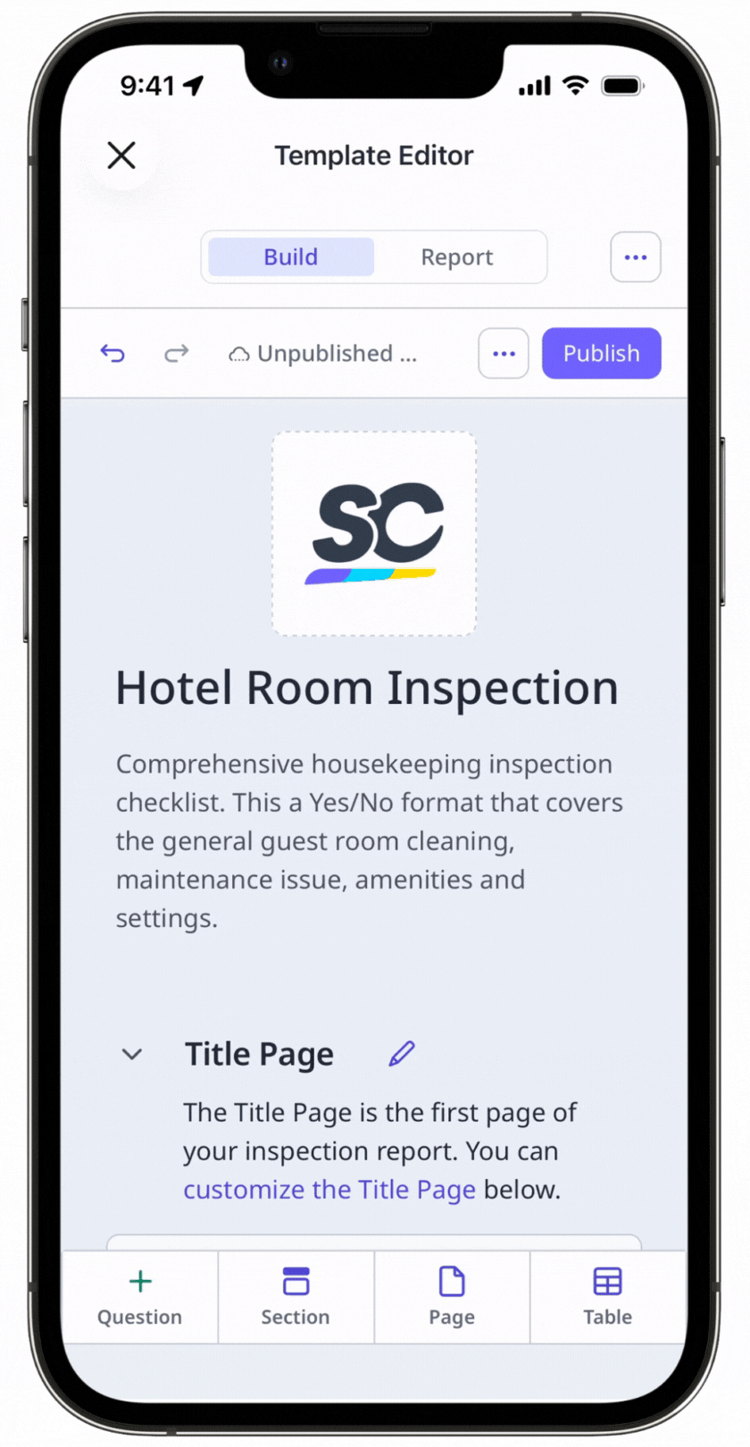 Delete a template page via the mobile app.