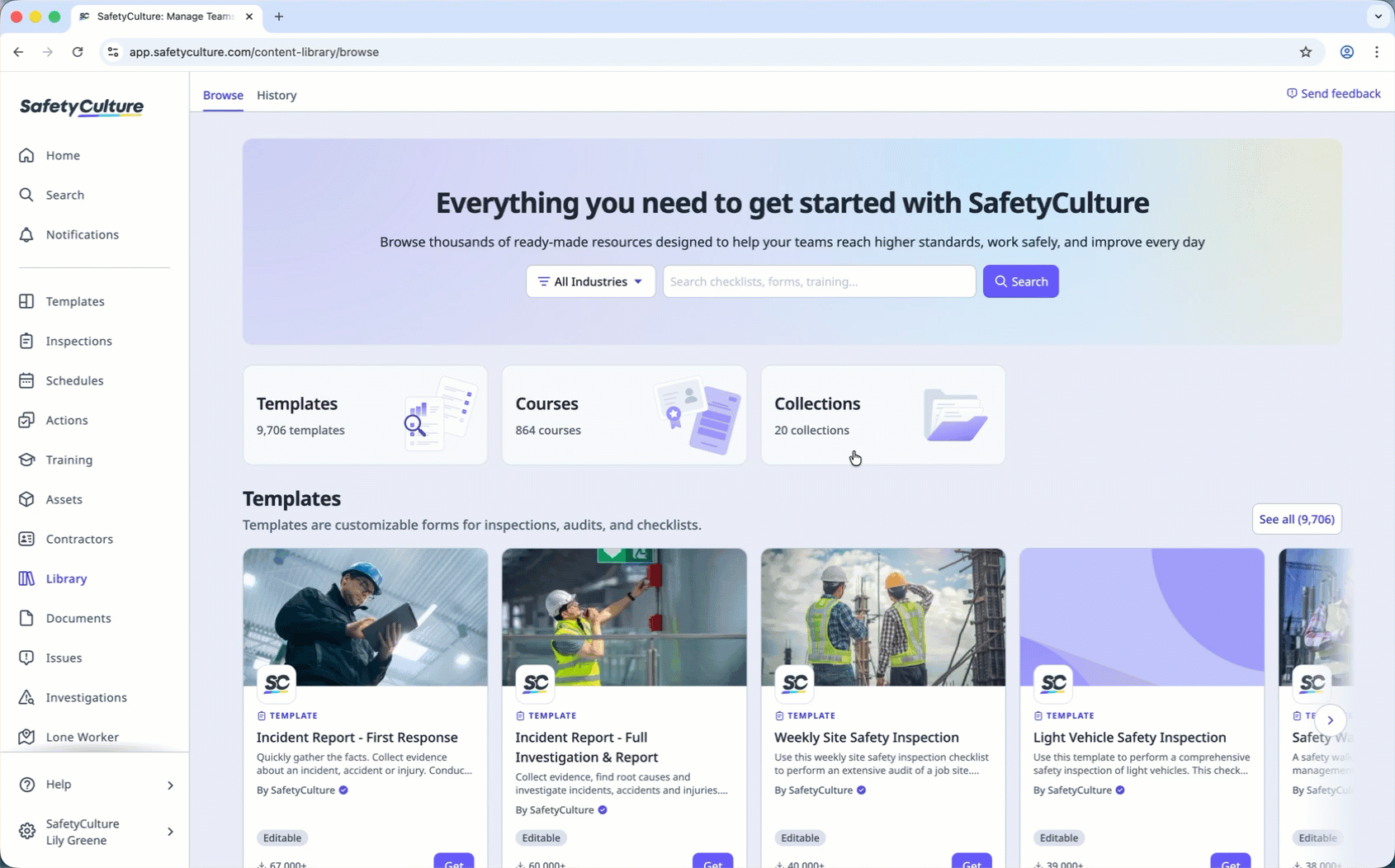 Browse collections in the SafetyCulture Library via the web app.