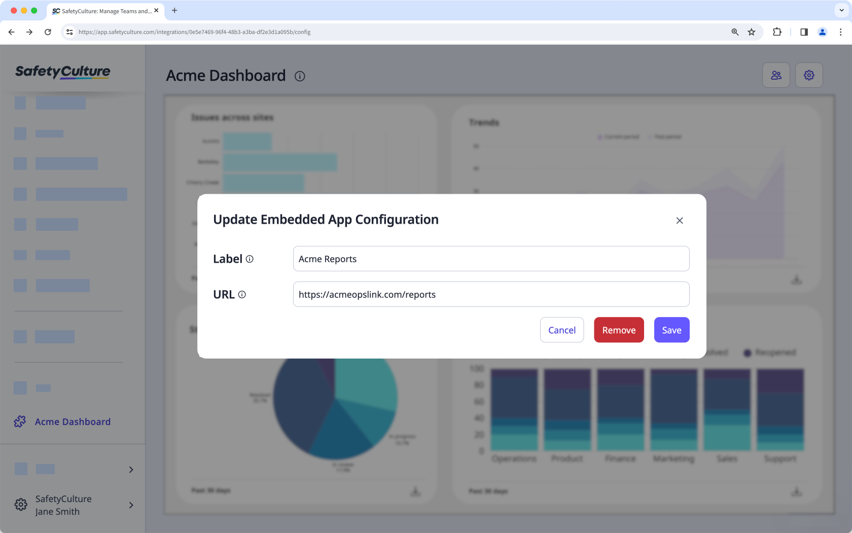 Bearbeiten Sie eine eingebettete App-Seite über die Web-App.