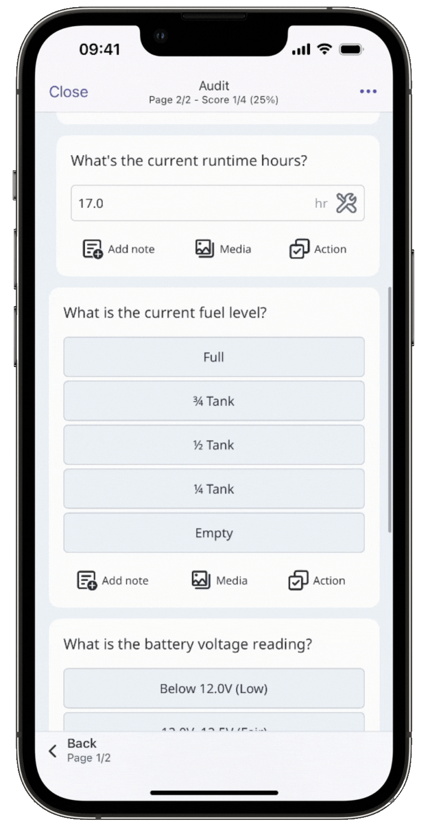 Selecting answers from custom response sets via the mobile app.