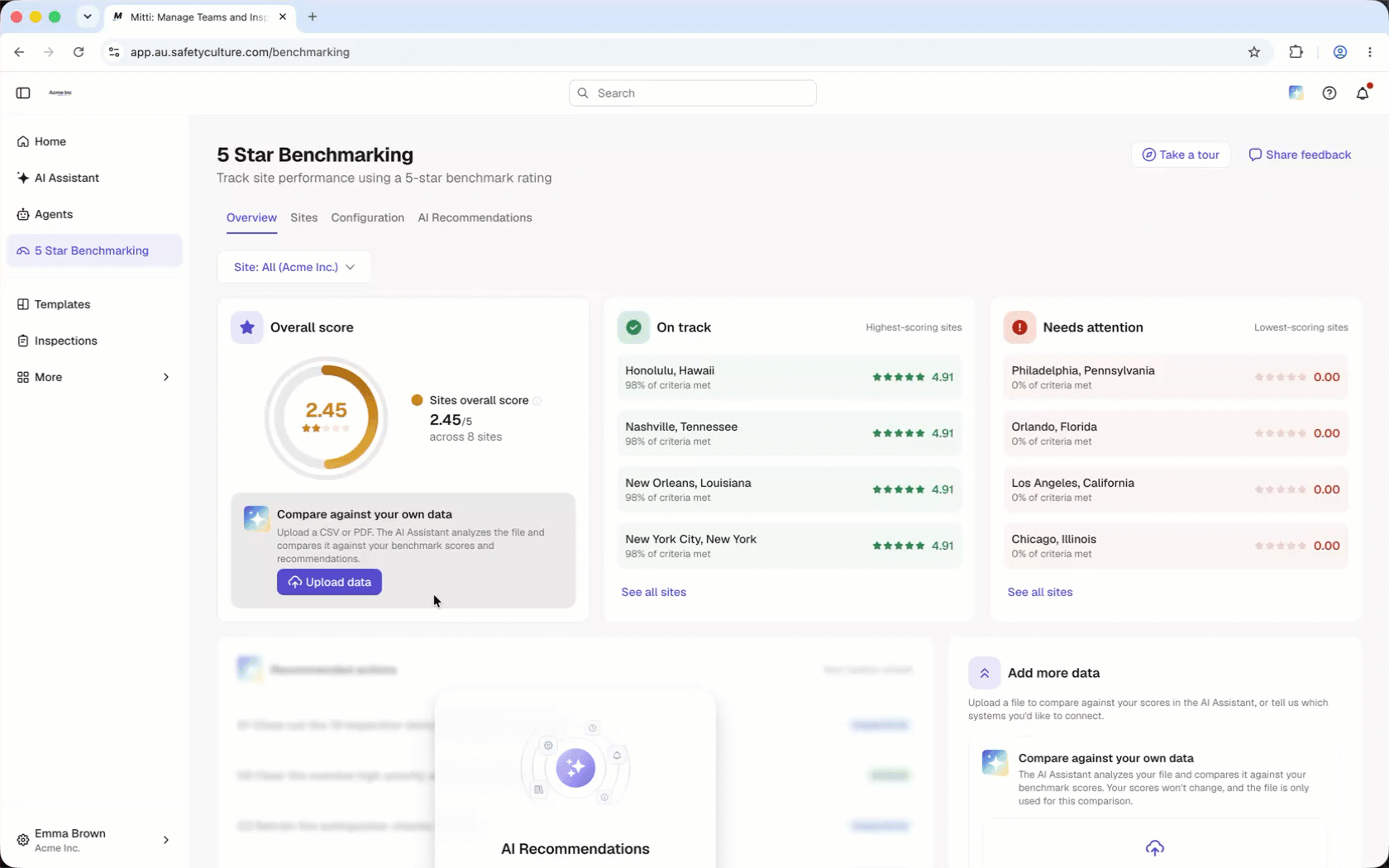 Upload external data to compare against benchmark scores using the AI Assistant.