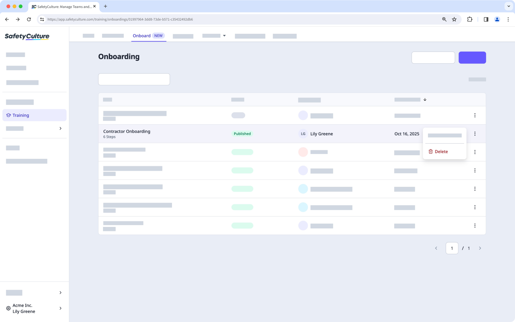 Elimine un flujo de trabajo de incorporación a través de la aplicación web.