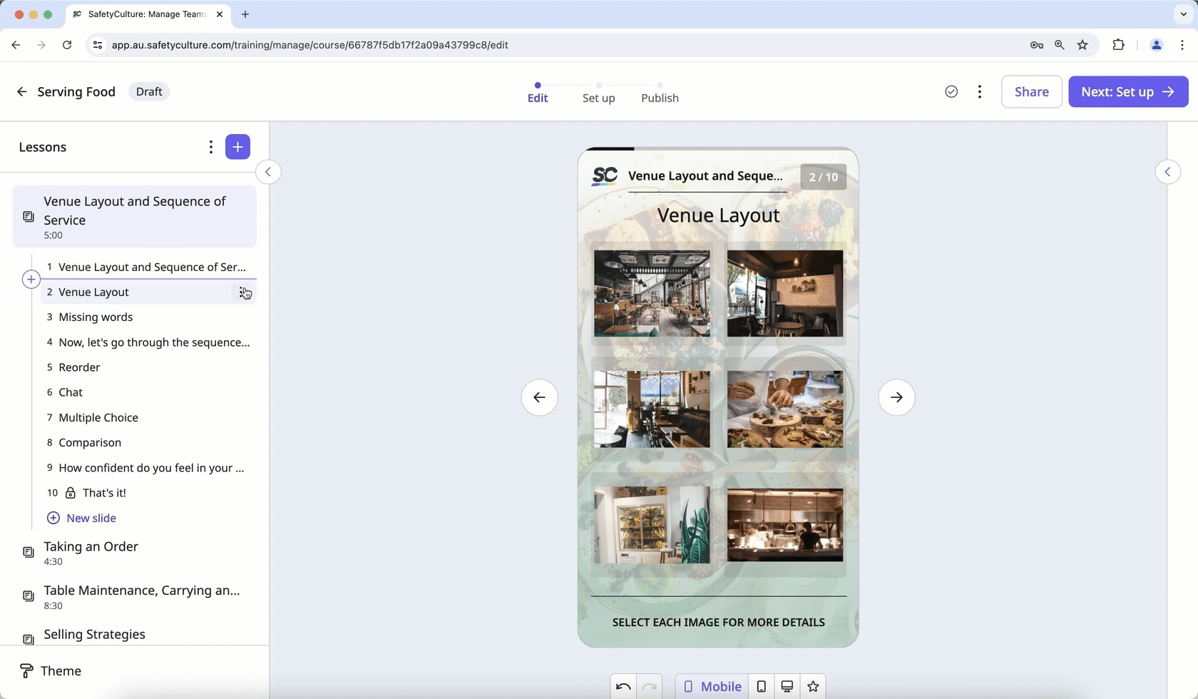 Displays how to reorder slides