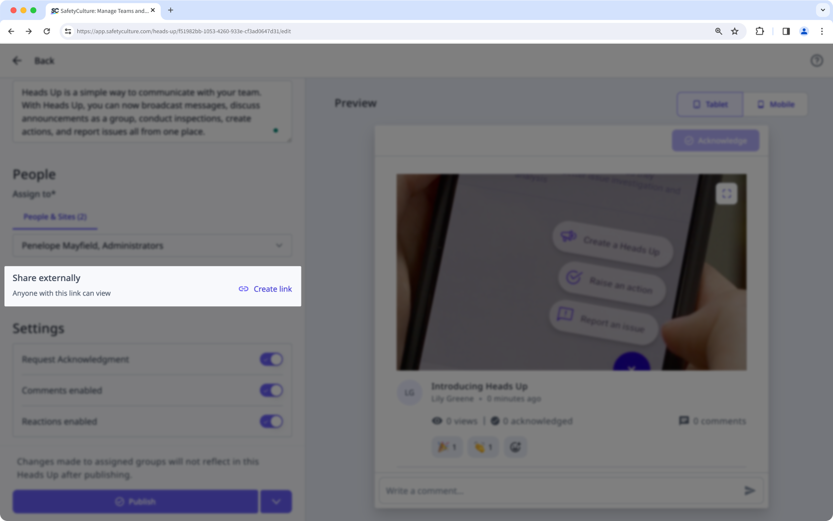 Compartir Avisos externamente a través de la aplicación web.