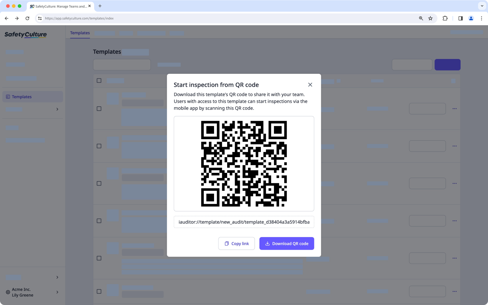 Télécharger un code QR d'inspection via l'application Web.
