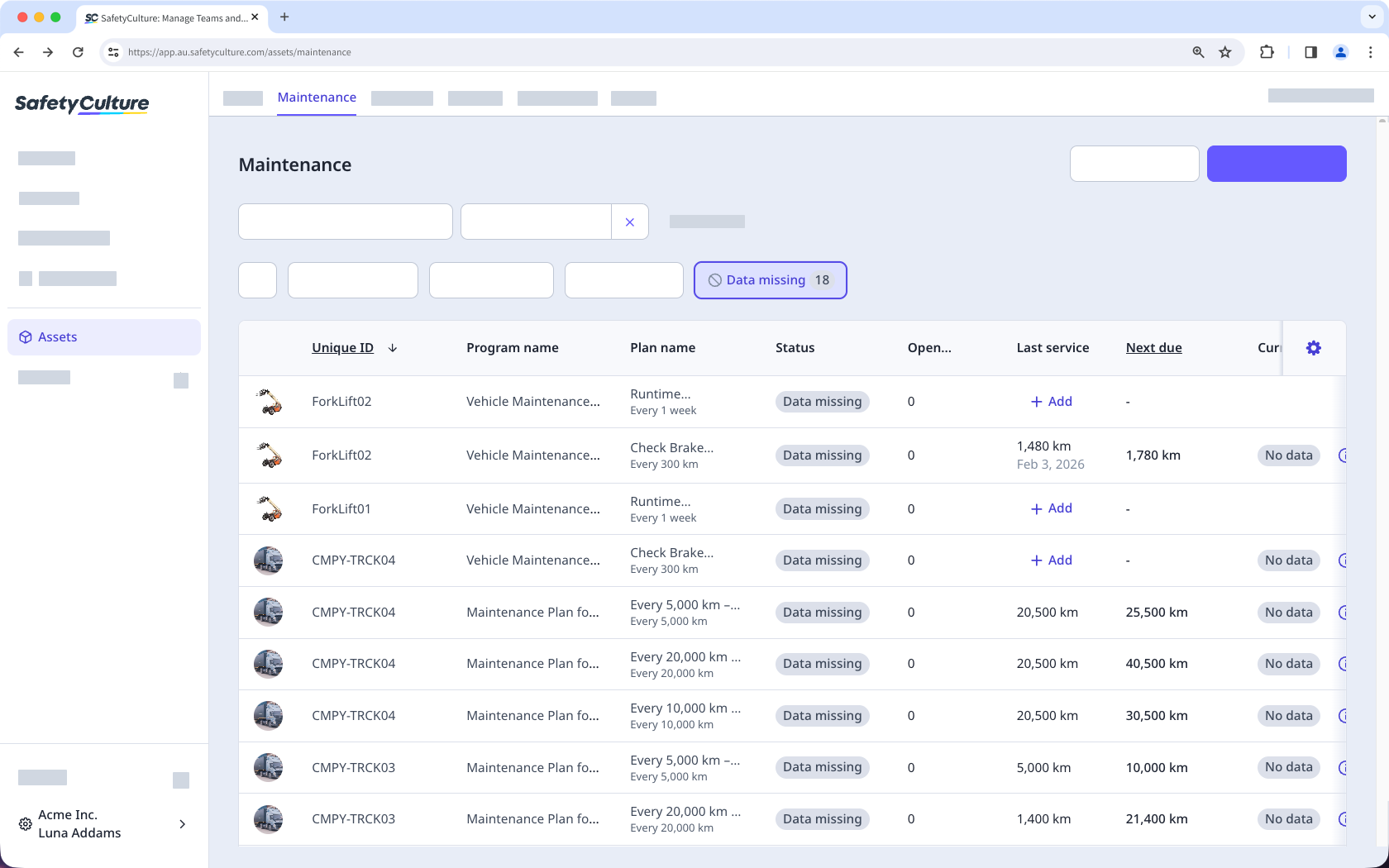 Ver planes con datos incompletos a través de la aplicación web.