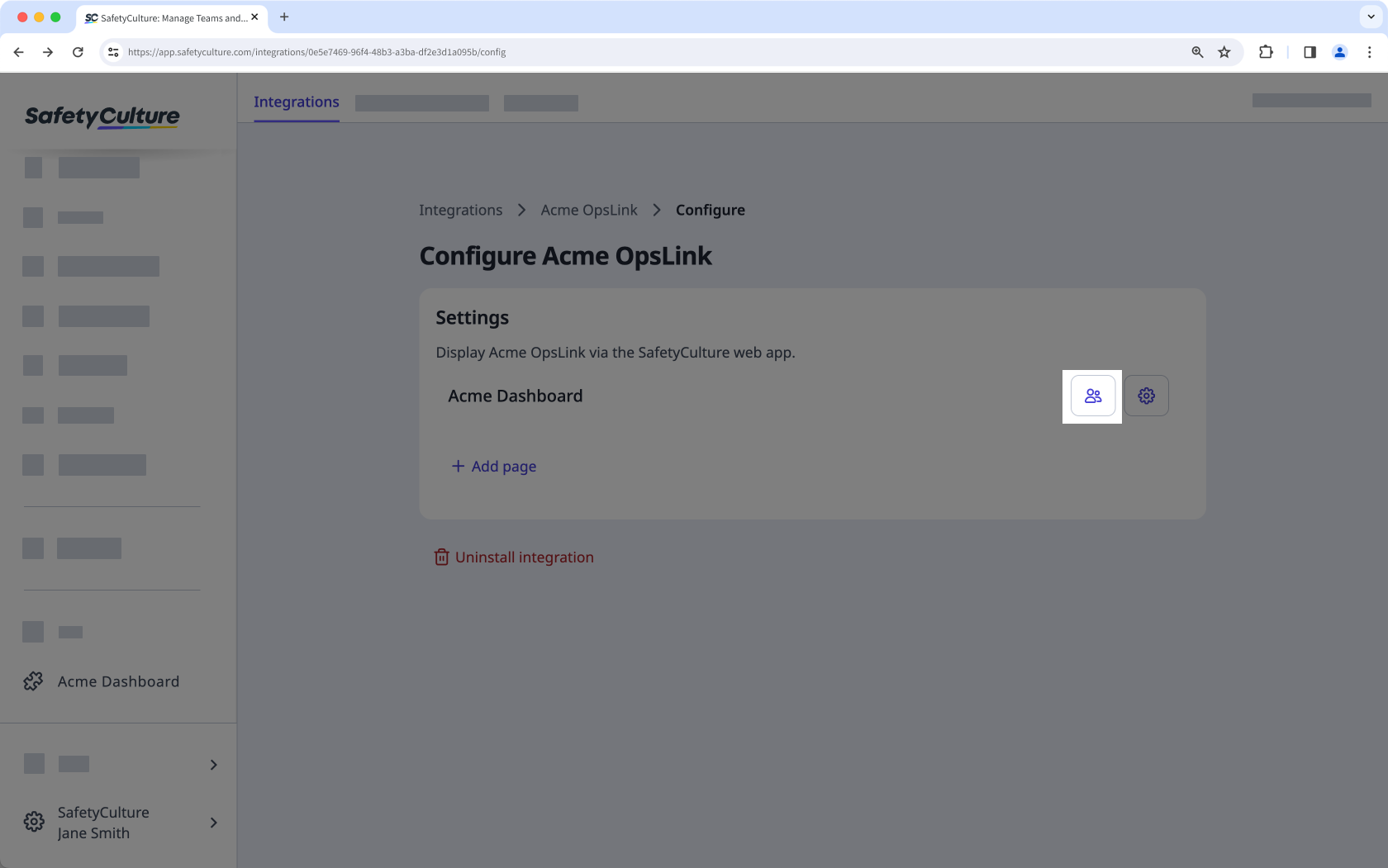 Verwalten Sie den Zugriff auf eine eingebettete Anwendung über die Web-App.