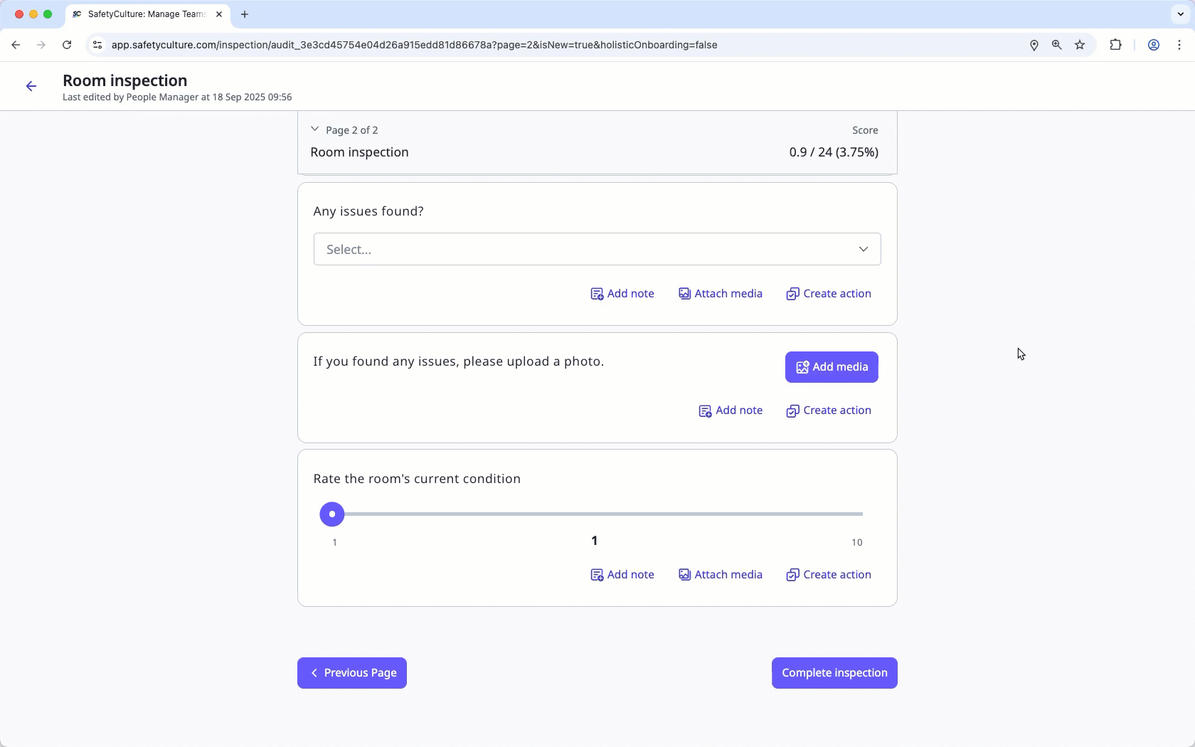 Multiple selection in an inspection via the web app.