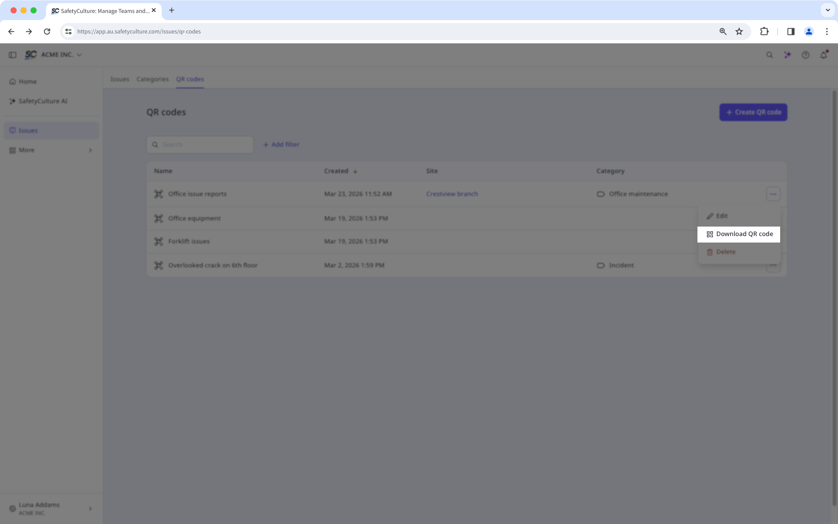 Descargue códigos QR a través de la aplicación web.