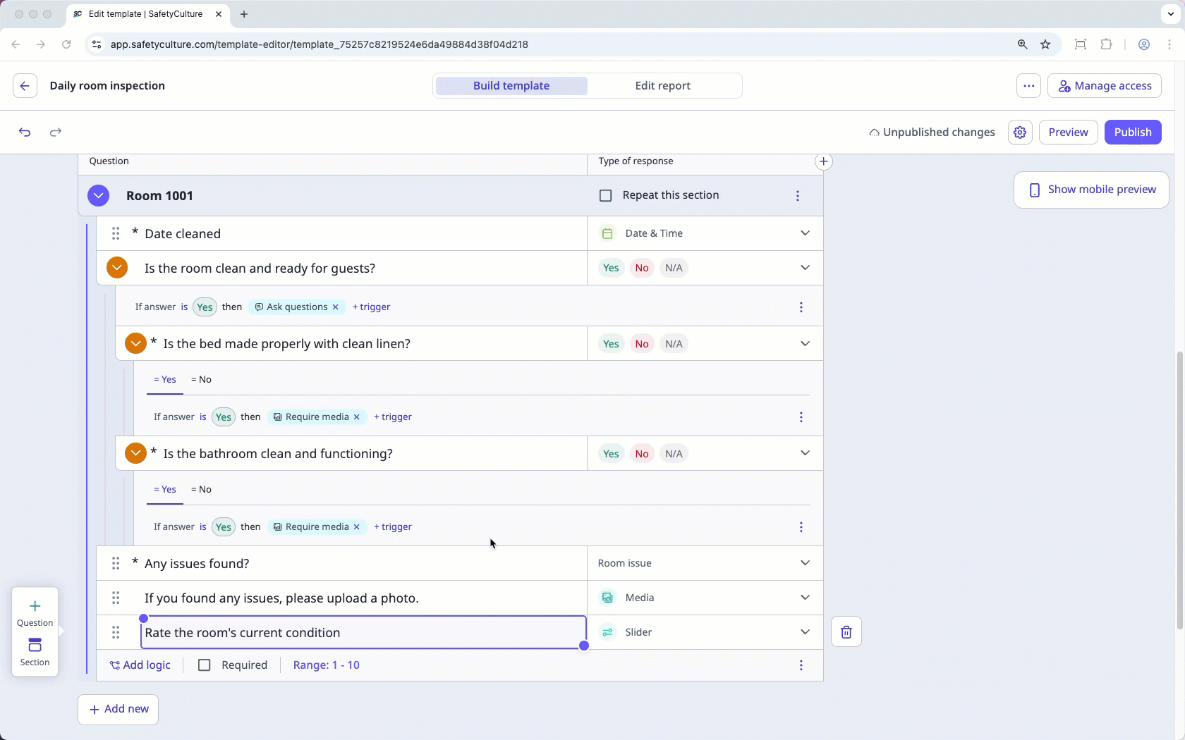 Add a question in the template editor via the web app.