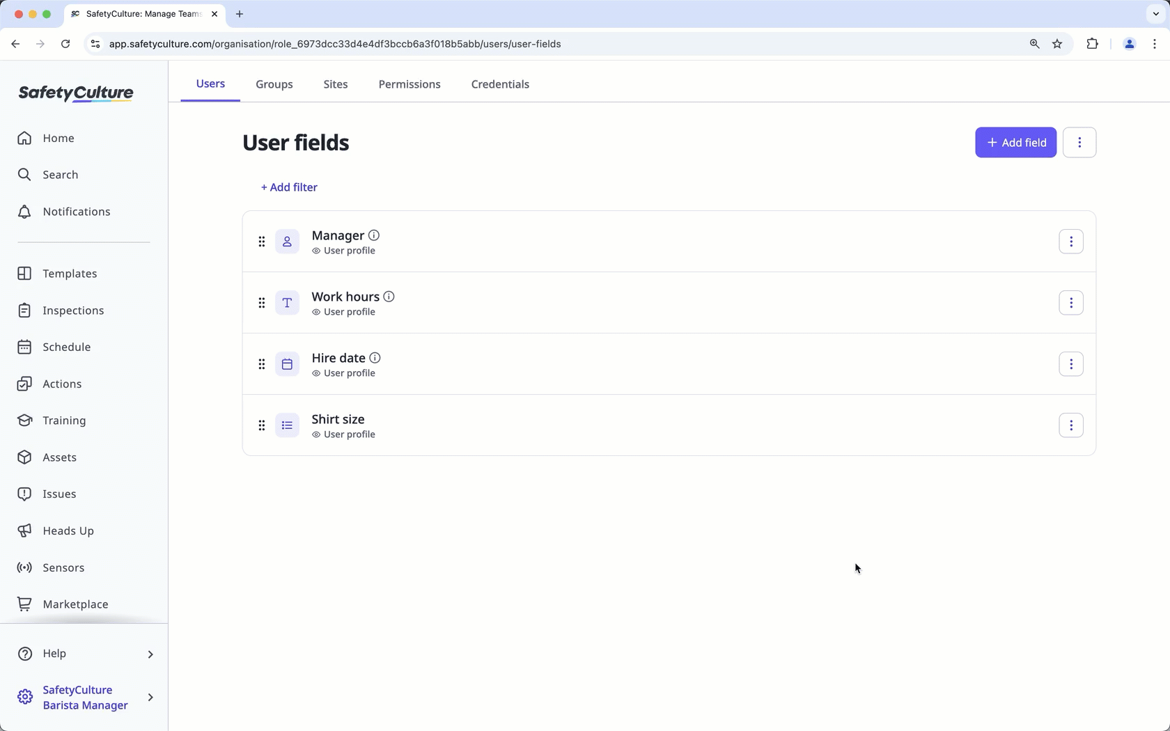Restore archived user fields via the web app.