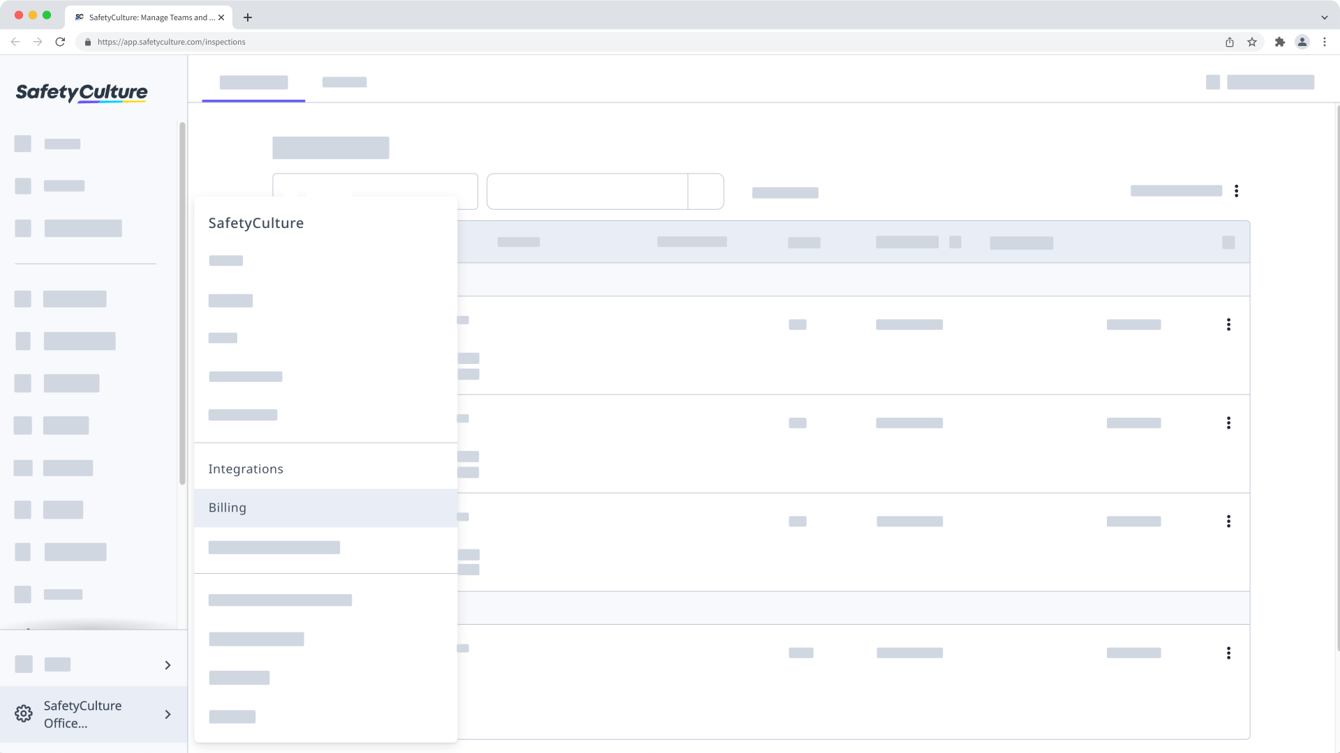 Position de la facturation et des intégrations dans l'application Web.