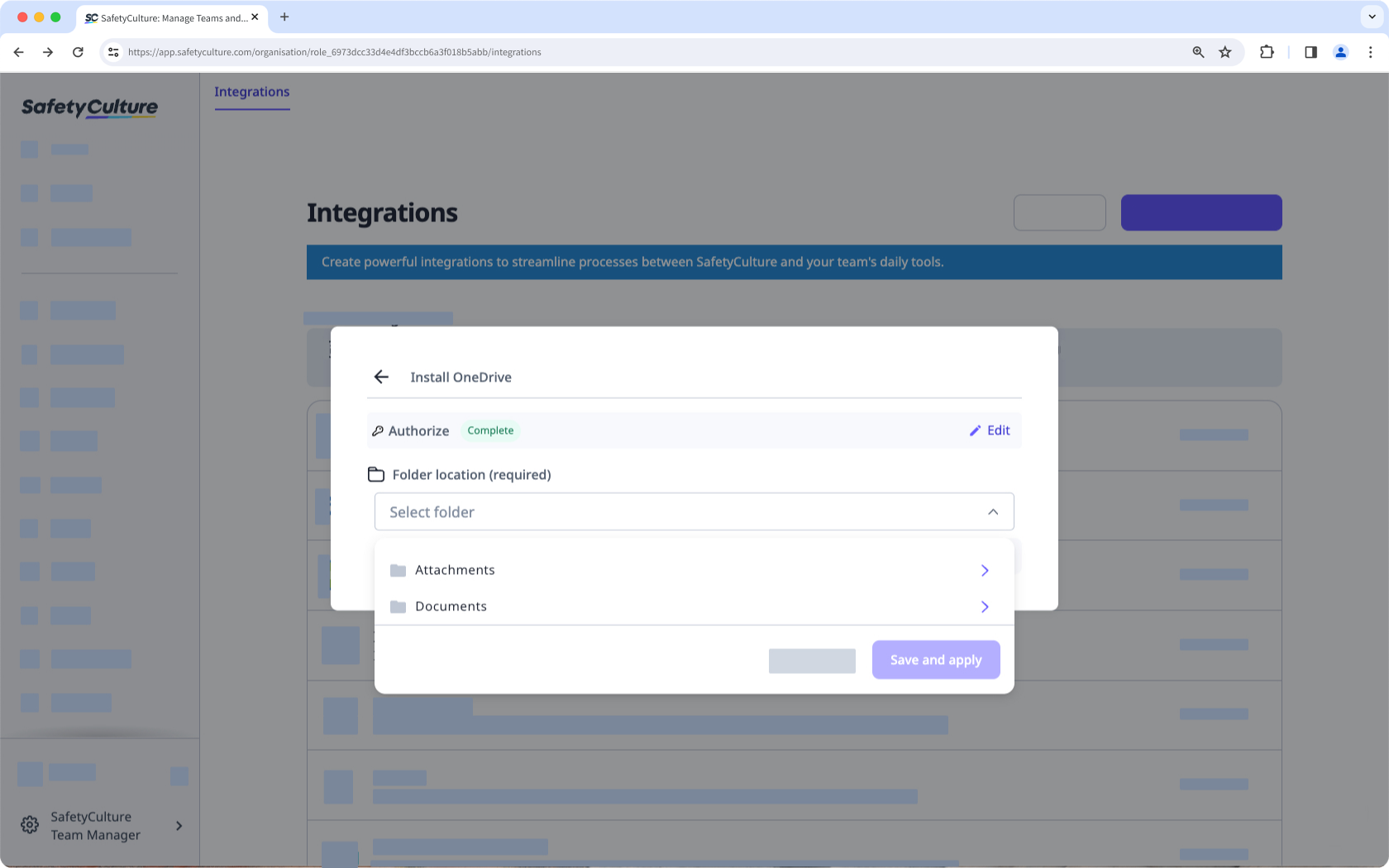 Assign a OneDrive folder location for your inspection reports via the web app.
