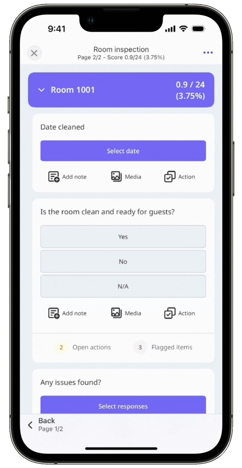 Link open actions in inspections via the mobile app.