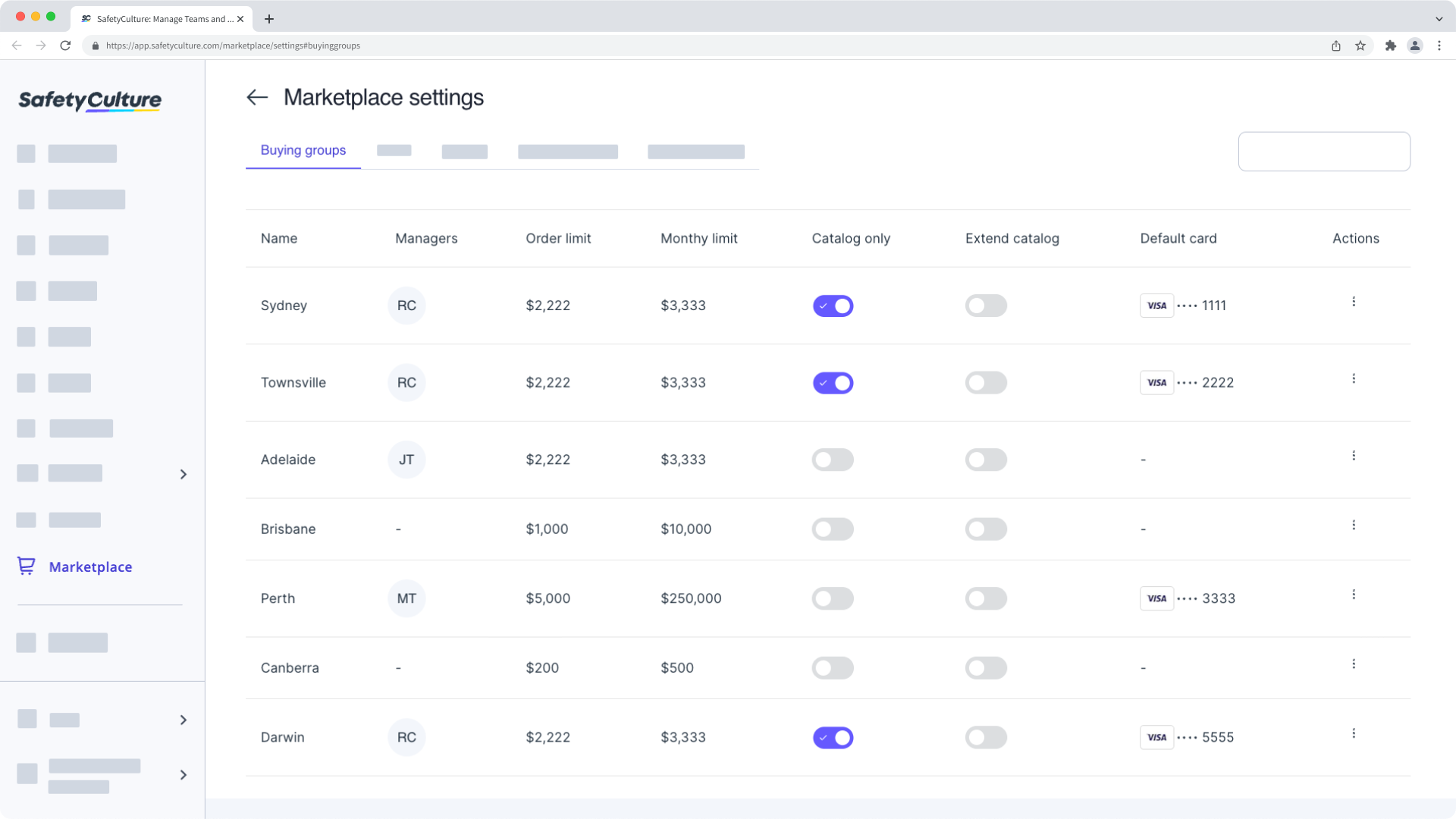 Un ejemplo de grupos de compra en SafetyCulture Marketplace.