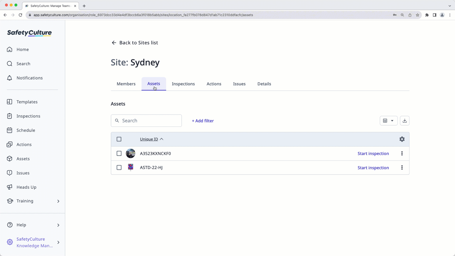 View linked items, such as inspections and actions, of a site via the web app.