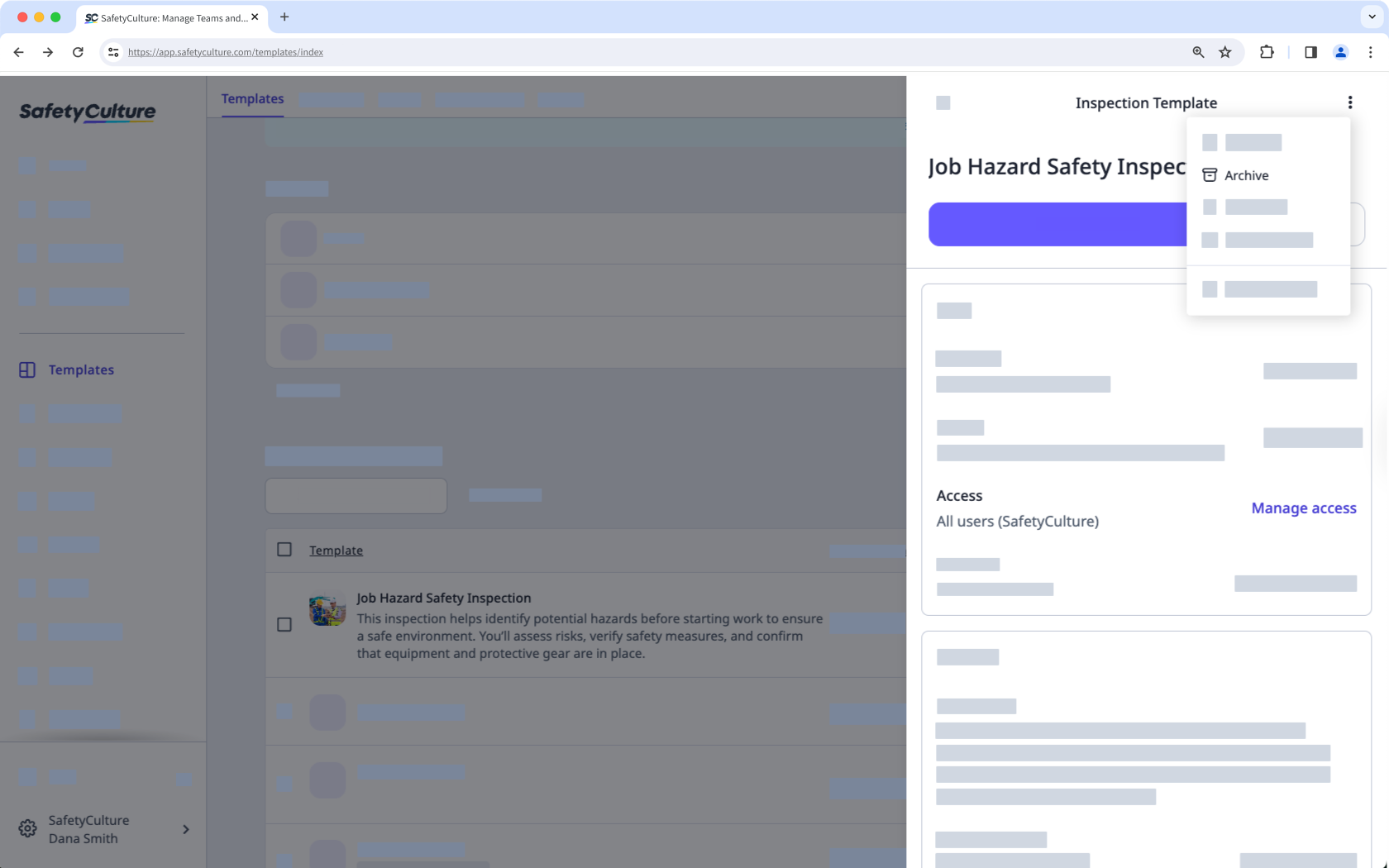 Check template access level via the web app.