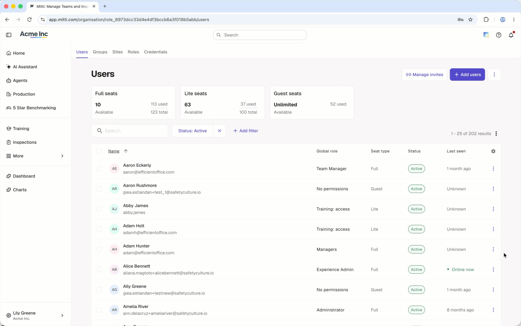 Select a new global role for a user from the three-dot menu, then click Update.