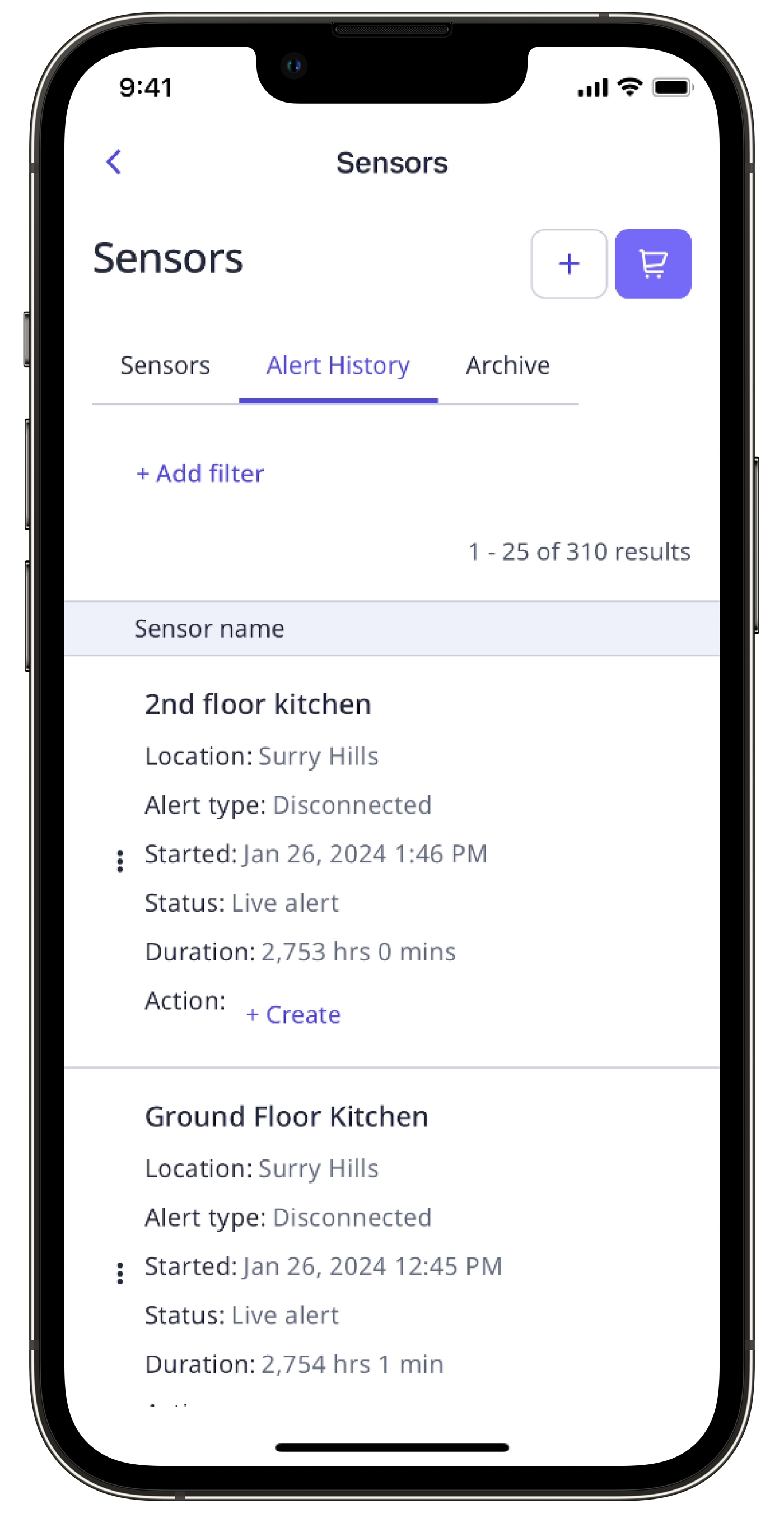 Créer une action pour les alertes de capteurs depuis l'application portable.