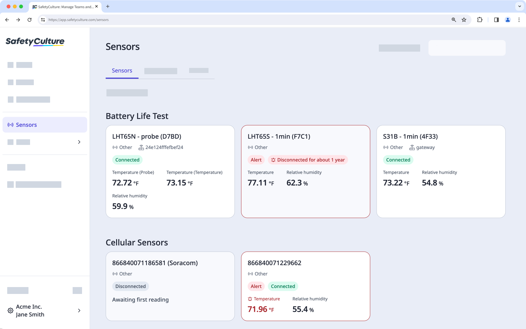 Afficher les capteurs de votre organisation via l'application Web.