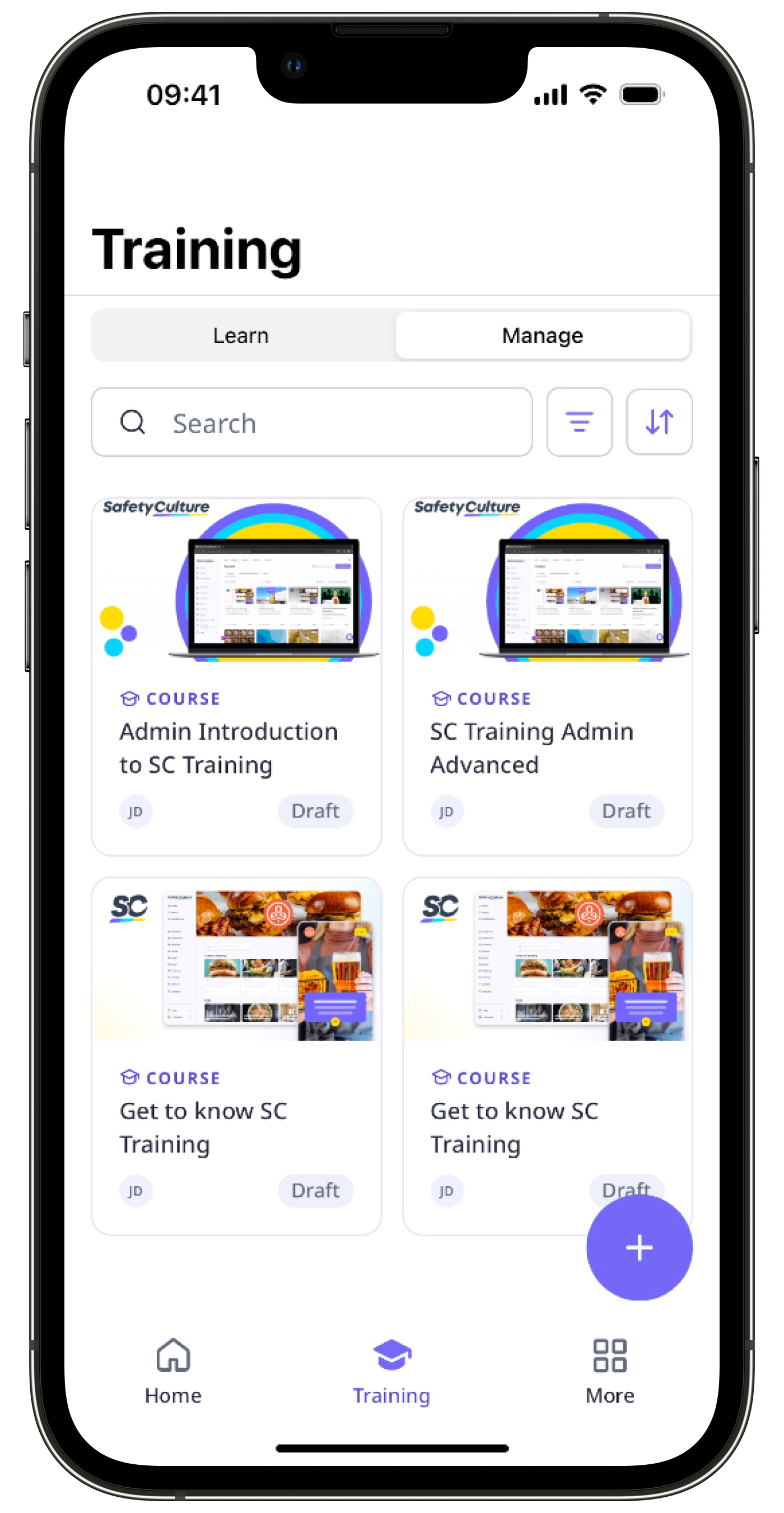 Schulungsbildschirm im Schulungsmodus in der Mobile-App.