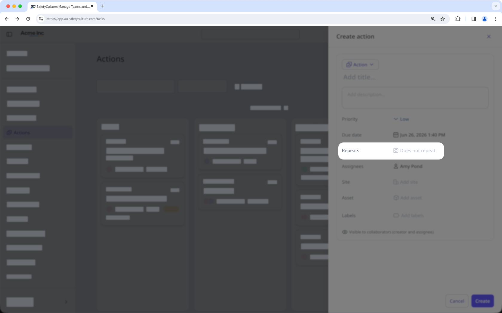 Create a recurring action via the web app.