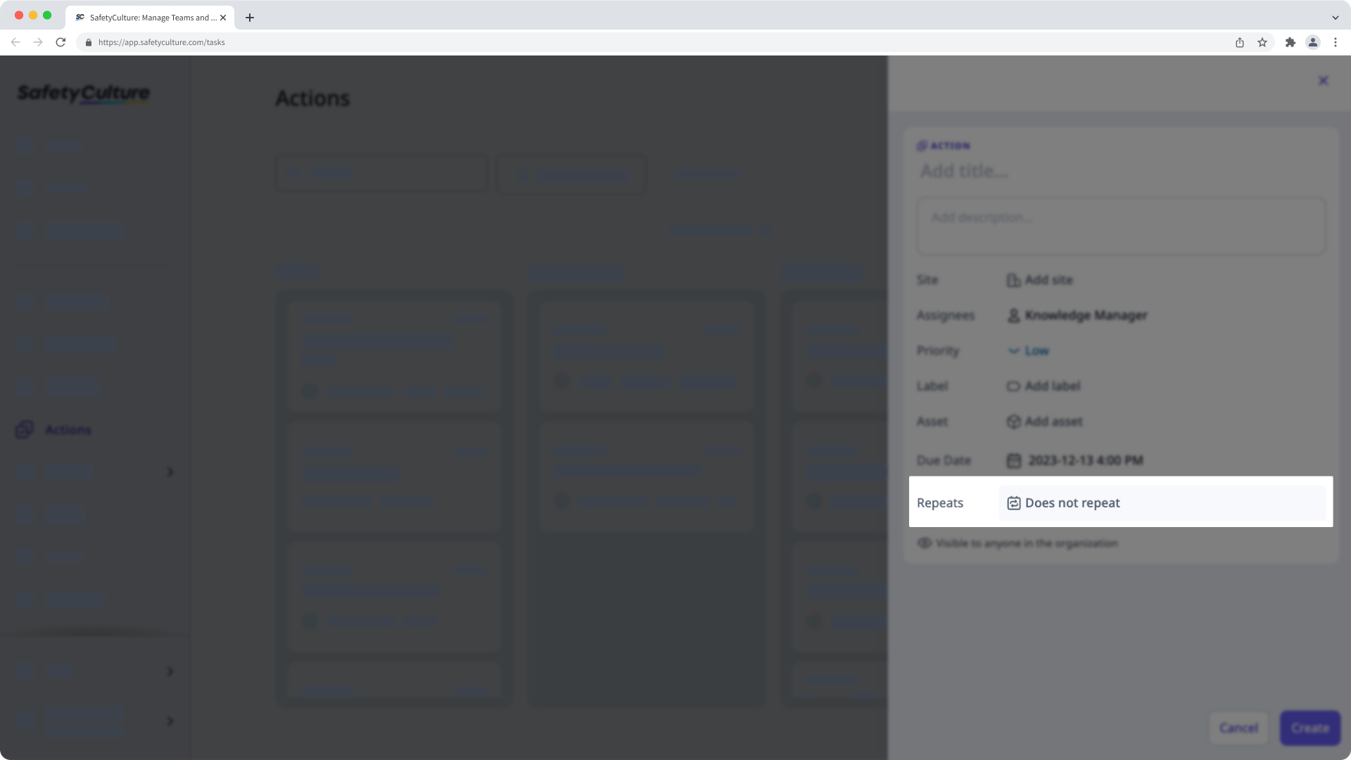 Créer une action récurrente à partir de l'application Web.
