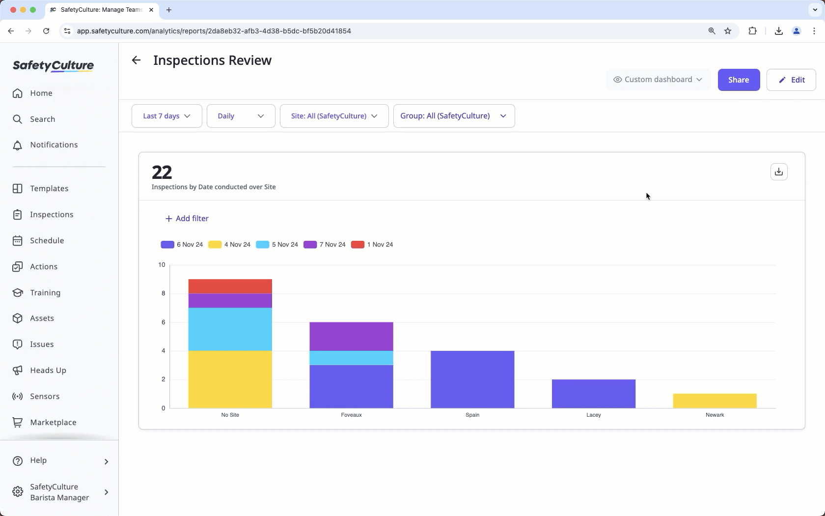 Download an Analytics table chart's data as CSV via the web app.