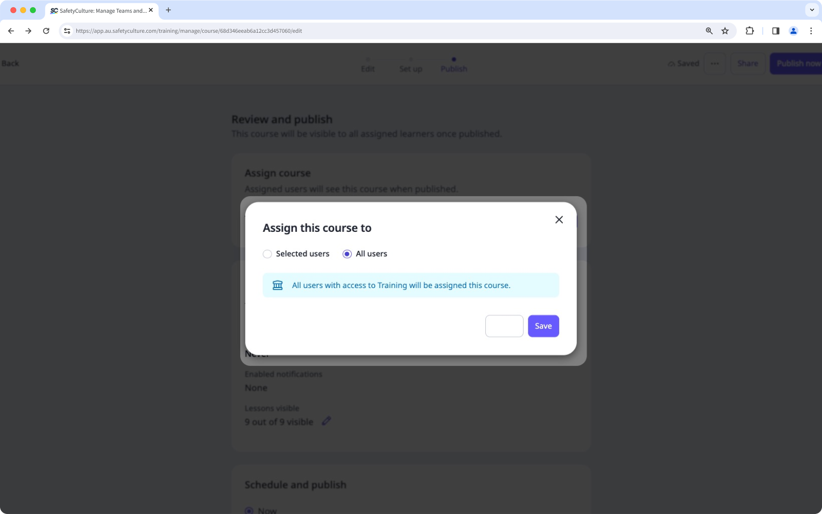 Attribuez des cours à tous les utilisateurs via l'application Web.