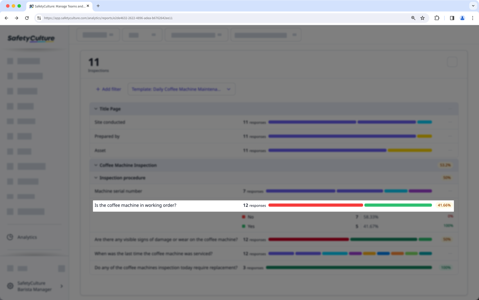Affichez les scores moyens des questions pour vos inspections avec le tableau des réponses à partir de l'application Web,