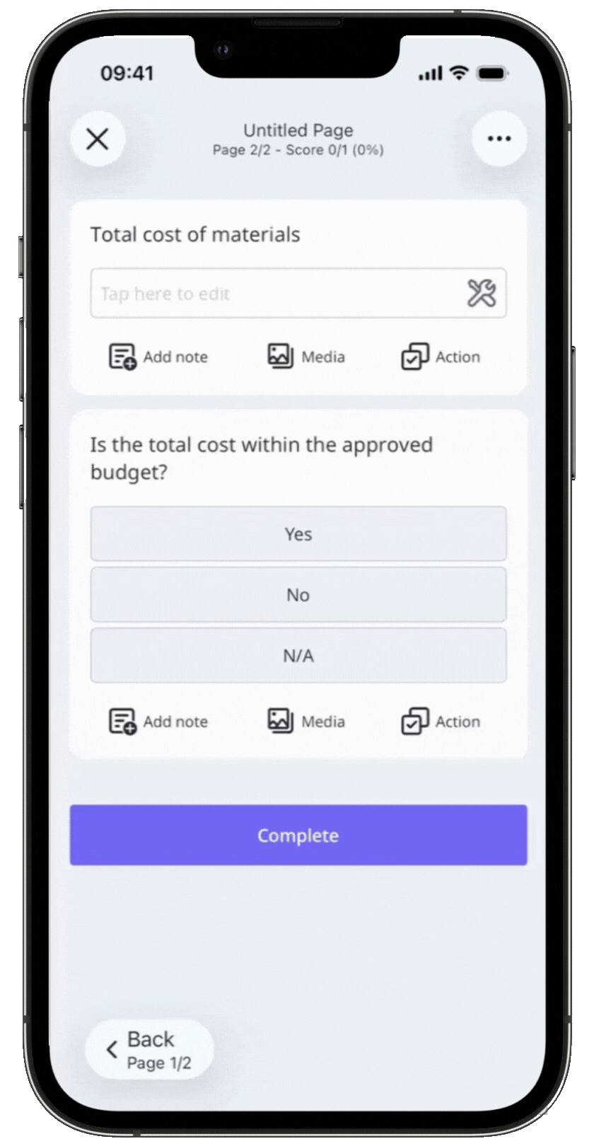 Calculate values using the Toolkit in an inspection via the mobile app.